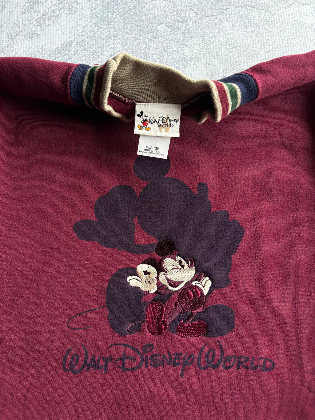 Vintage 90s Disney Mickey Mouse Embroidered Burgundy Sweatshirt - XL