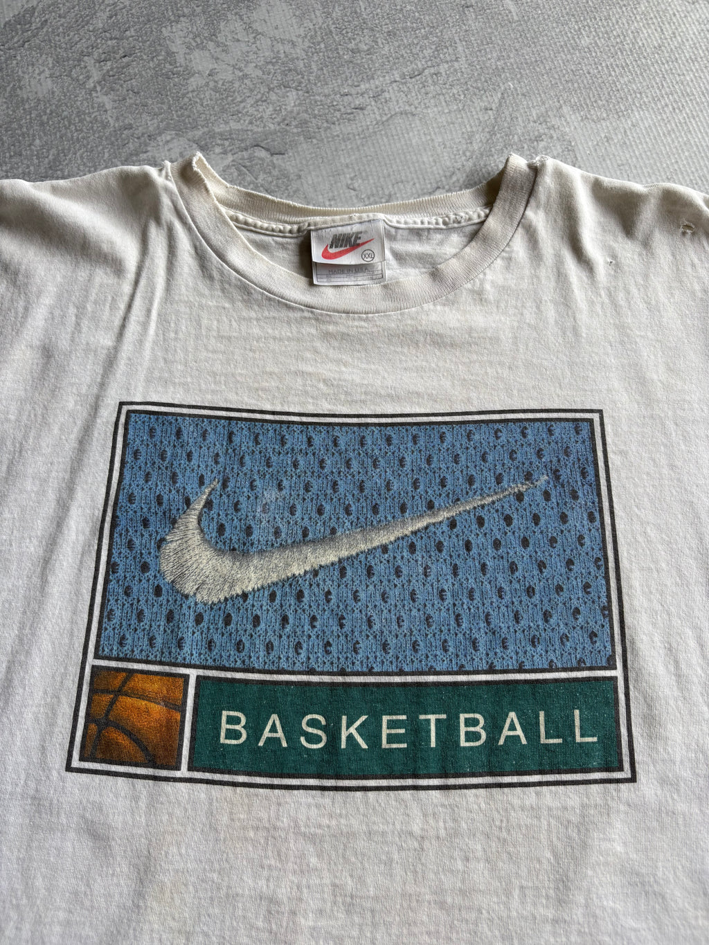 Vintage 90s Nike Basketball Distressed White Tee Shirt - 2XL
