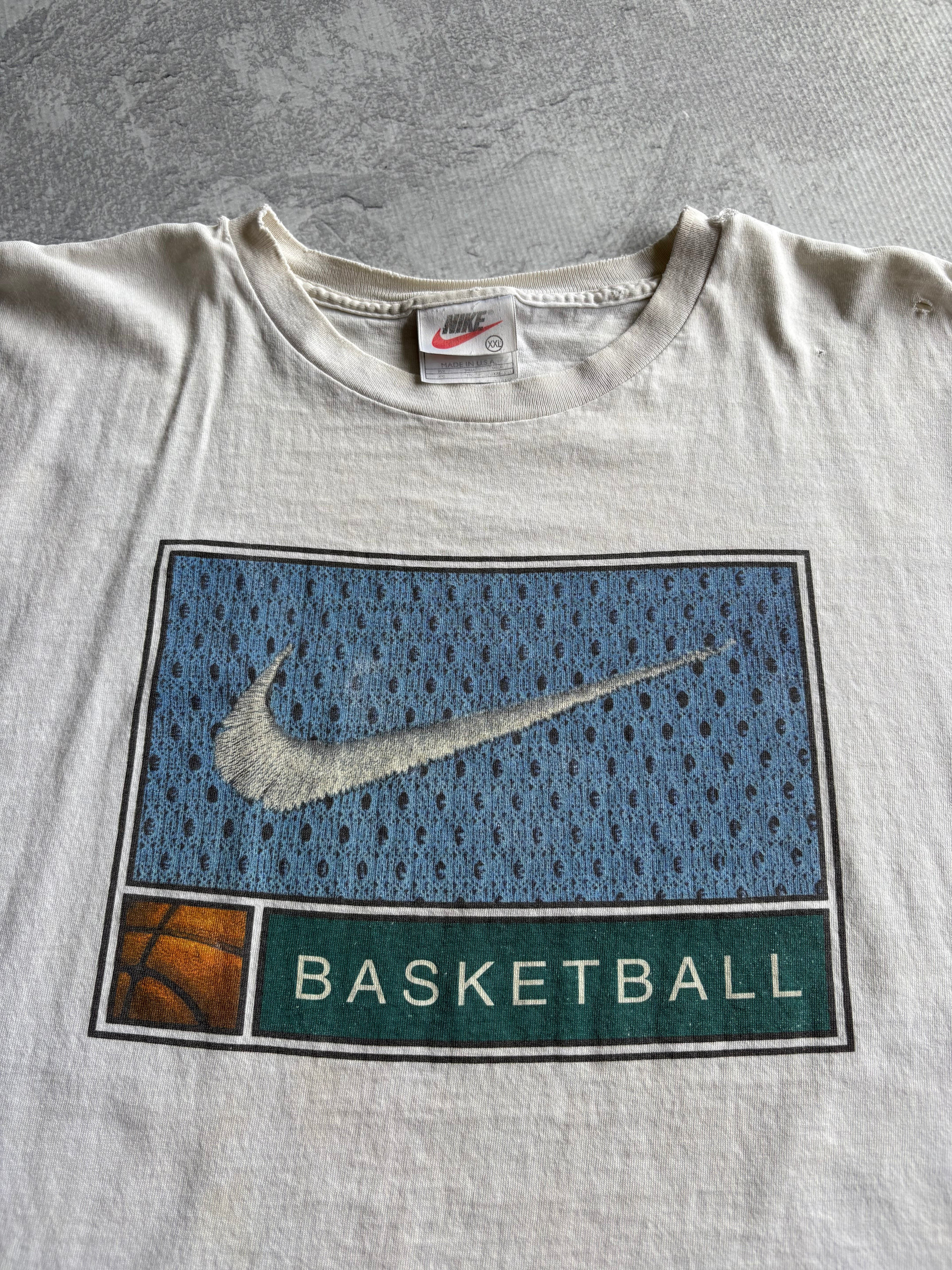Vintage 90s Nike Basketball Distressed White Tee Shirt - 2XL