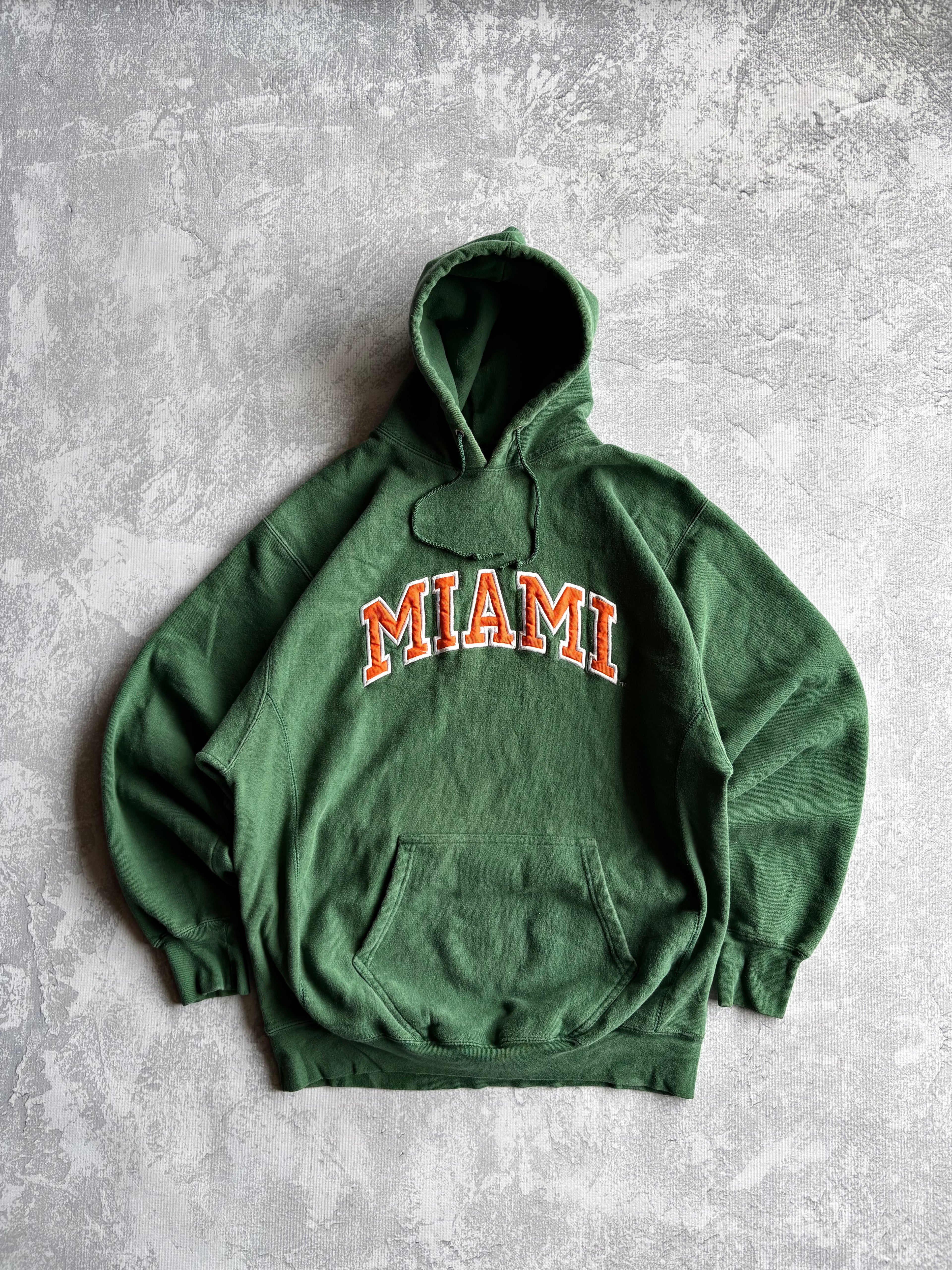 Vintage 90s Miami Hurricanes Spellout Green Hoodie - Large