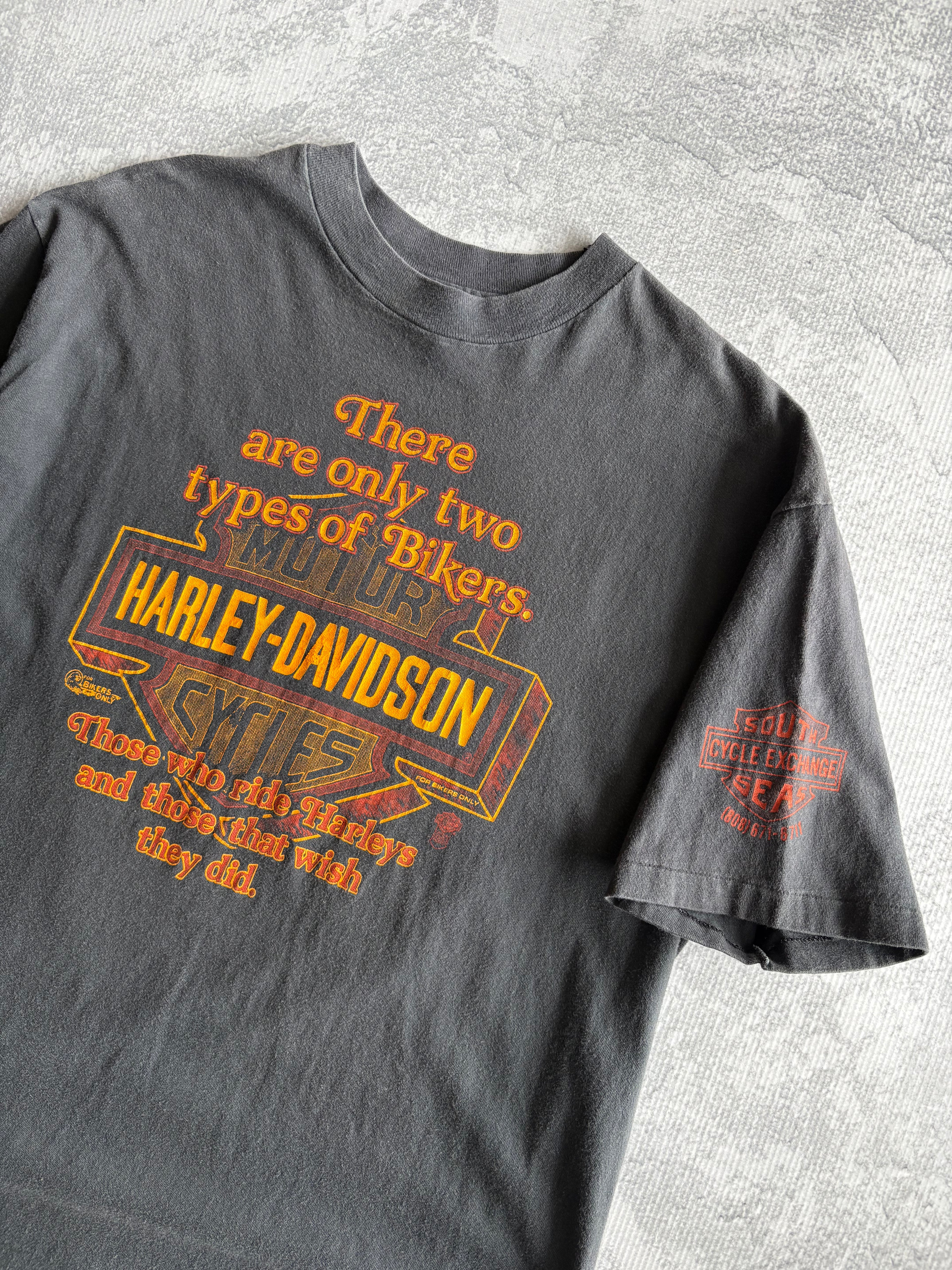 Vintage 90s Harley Davidson Two Types For of Bikers Black Tee Shirt - XL