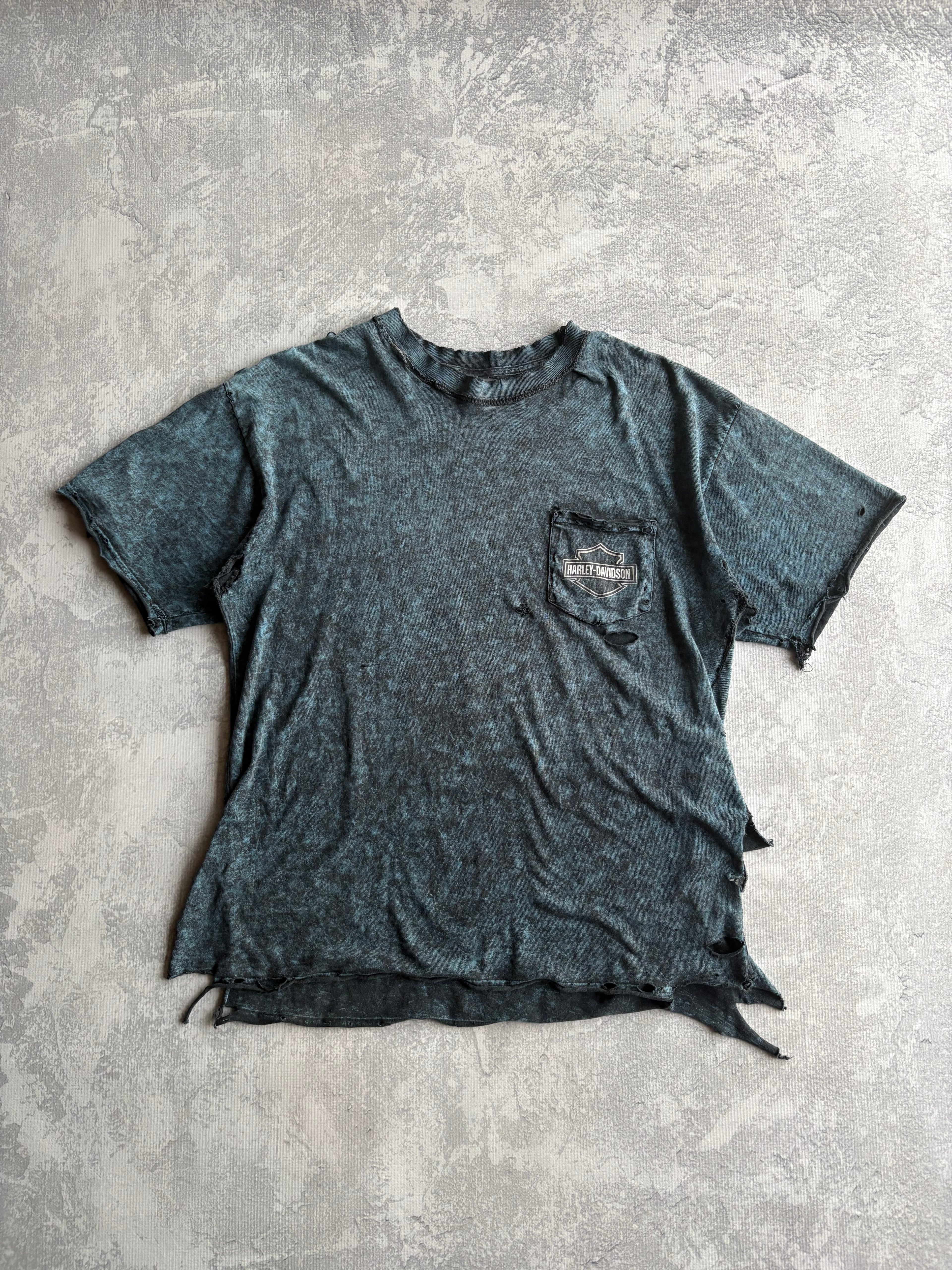 Vintage 90s Harley Davidson Alaska Tie Dye Thrashed Tee Shirt - 2XL