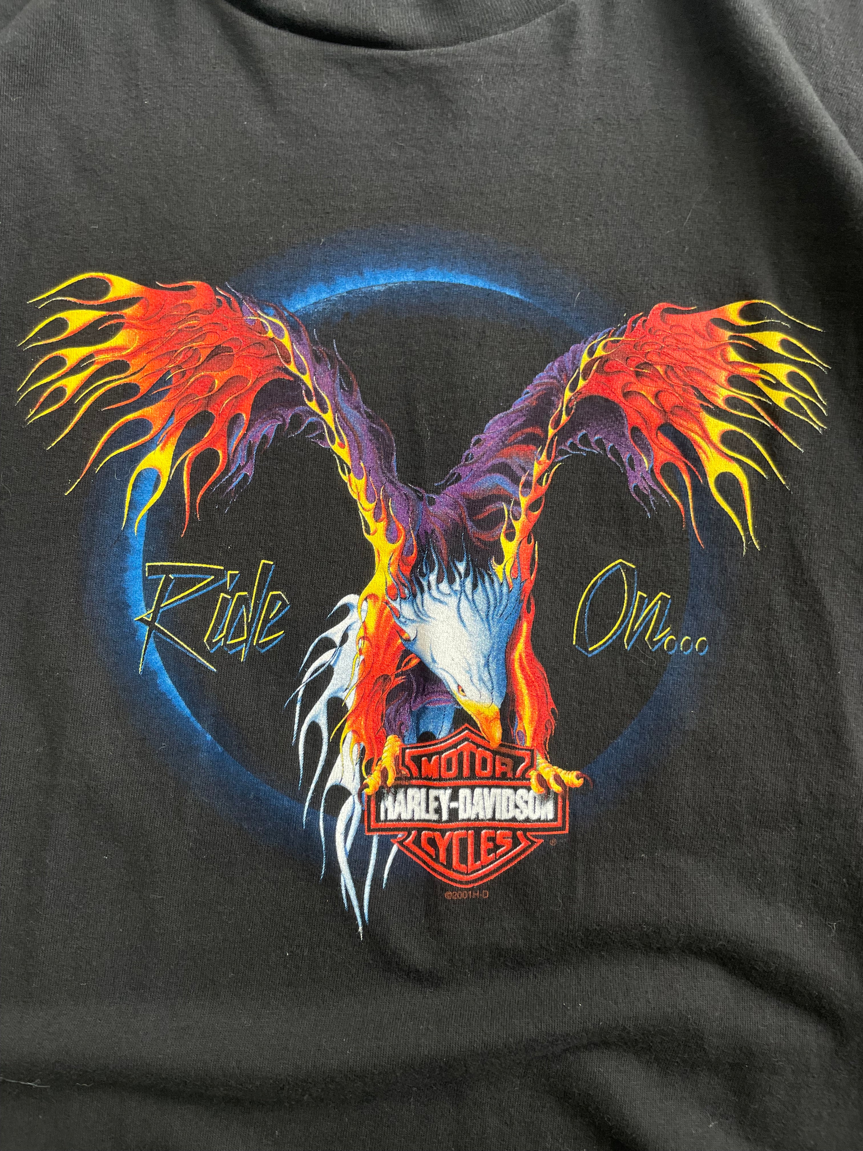 Vintage 2001 Harley Davidson Multicolor Eagle Biker Tee Shirt - XL