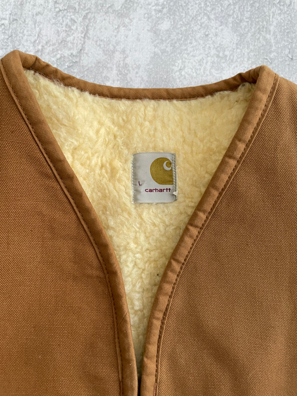 Vintage 80s Carhartt Beige Sherpa Lined Vest - L