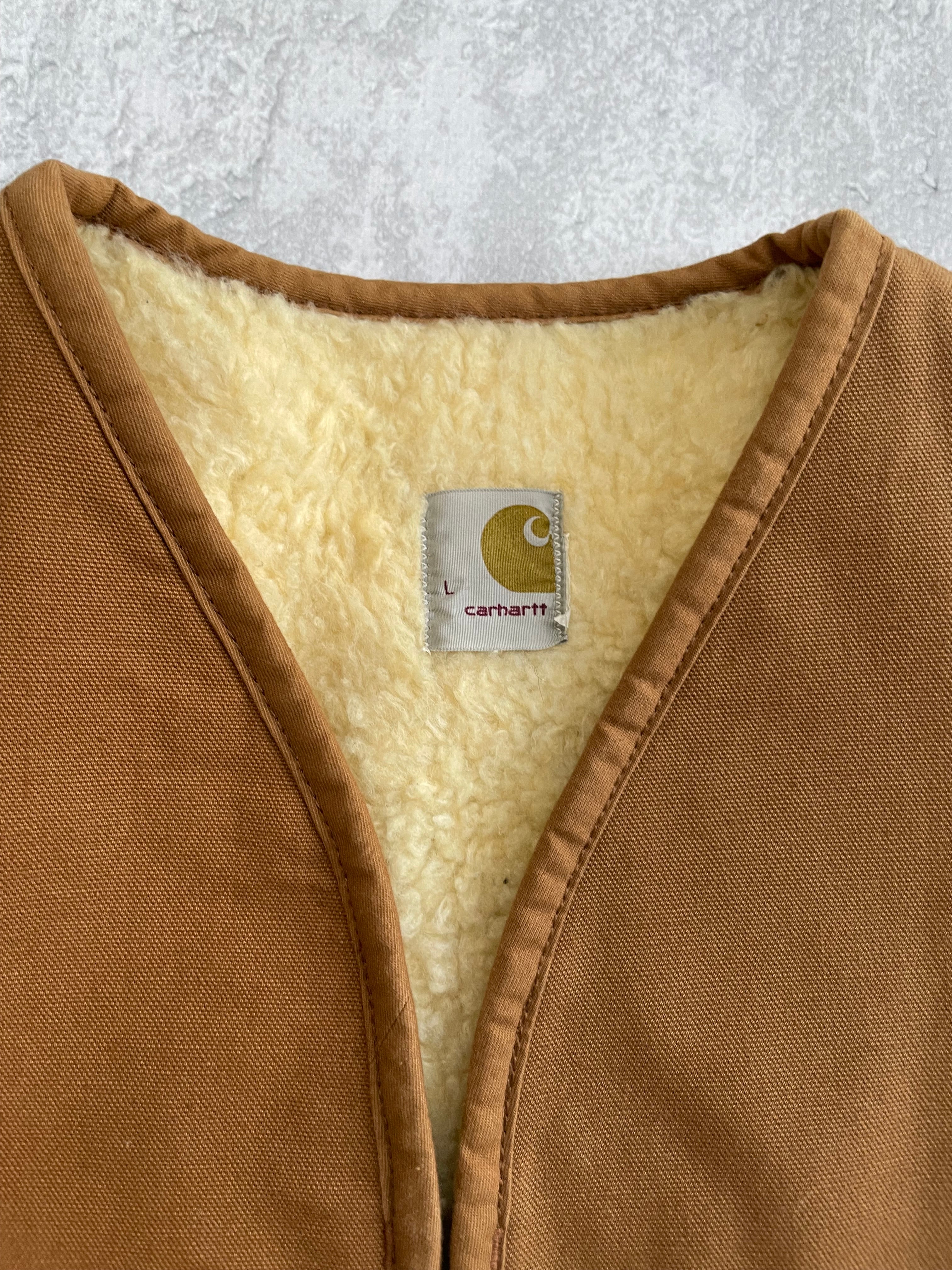 Vintage 80s Carhartt Beige Sherpa Lined Vest - L