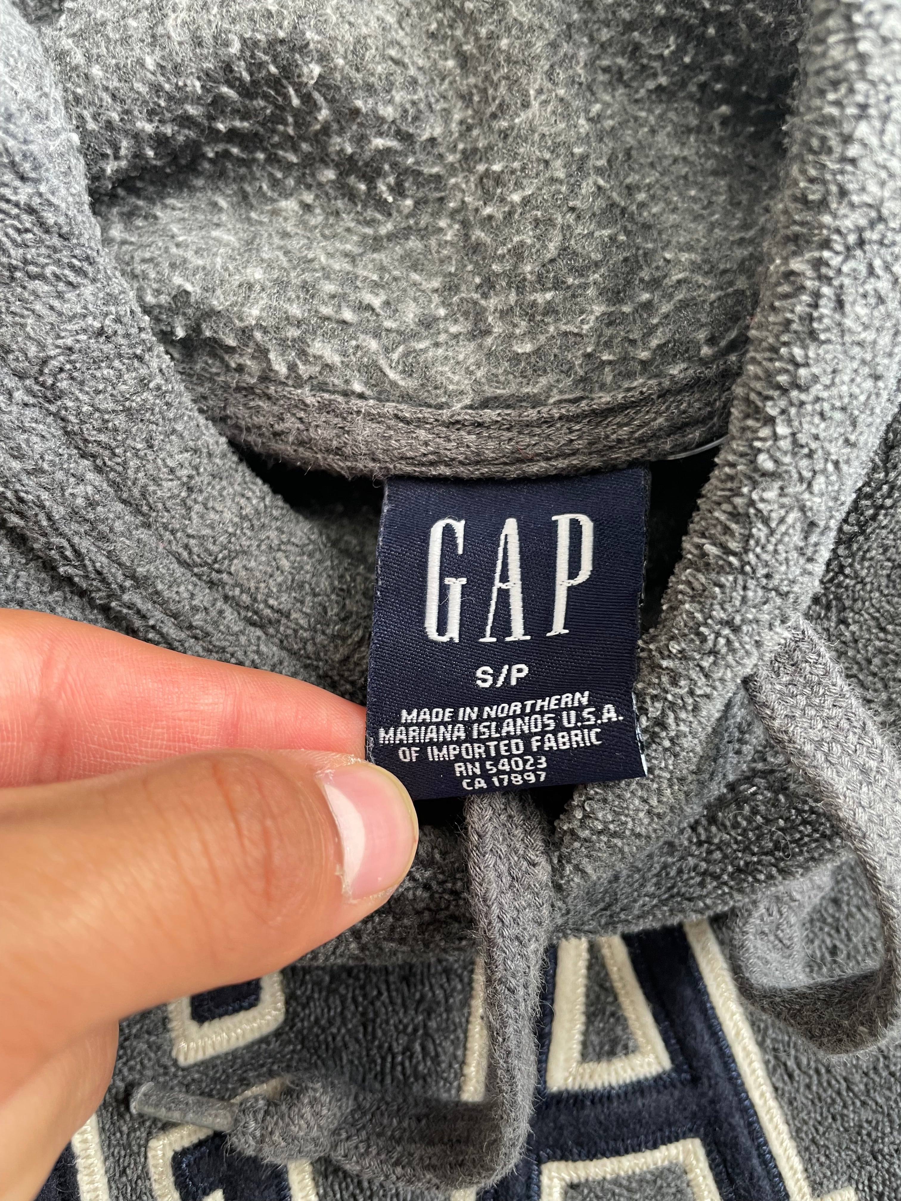 Y2K Gap Spellout Center Logo Fleece Grey Hoodie - L