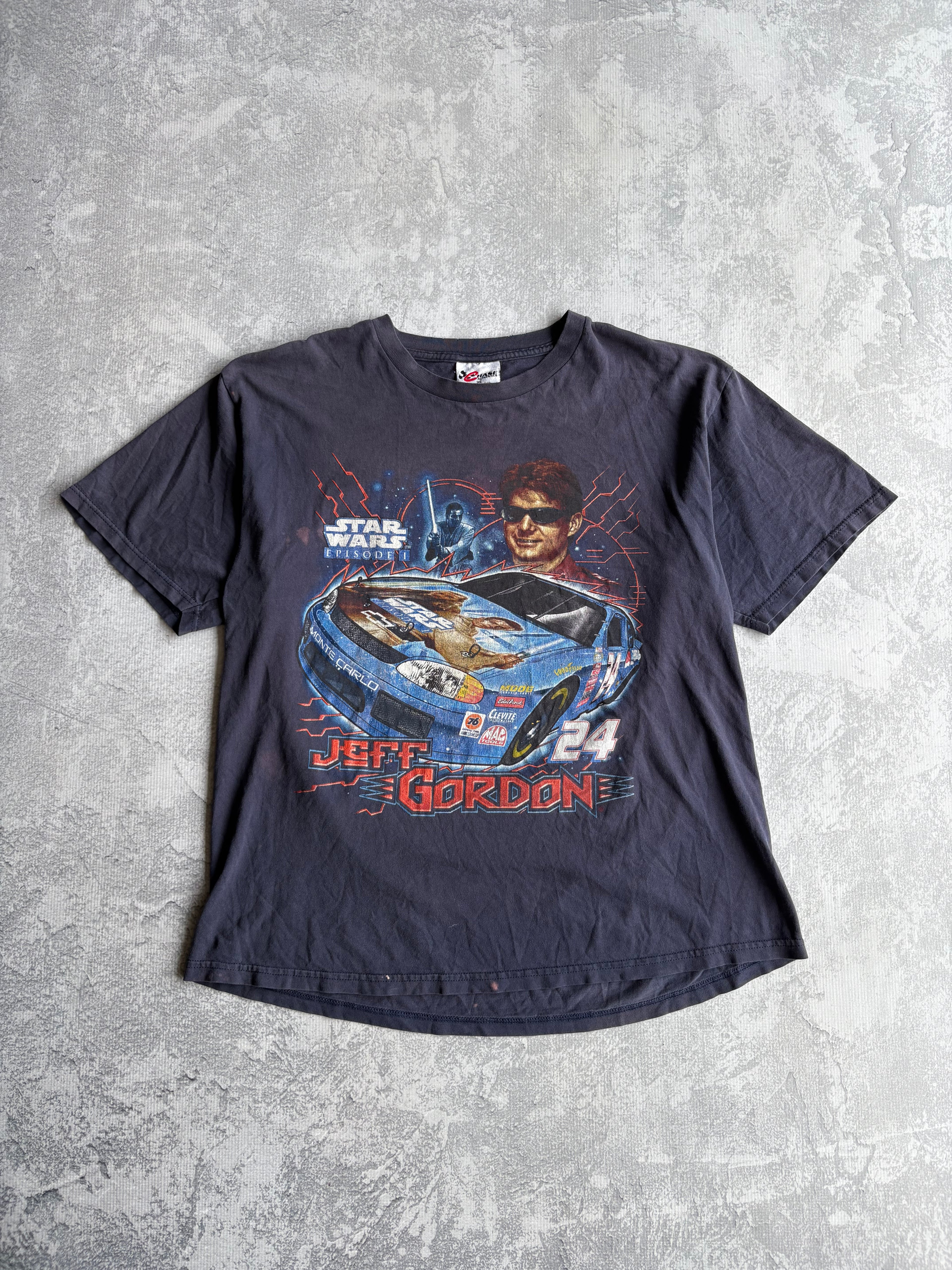 Vintage 1999 Chase Authentics NASCAR Jeff Gordon Star Wars: Episode 1 Distressed Tee Navy Shirt - XL