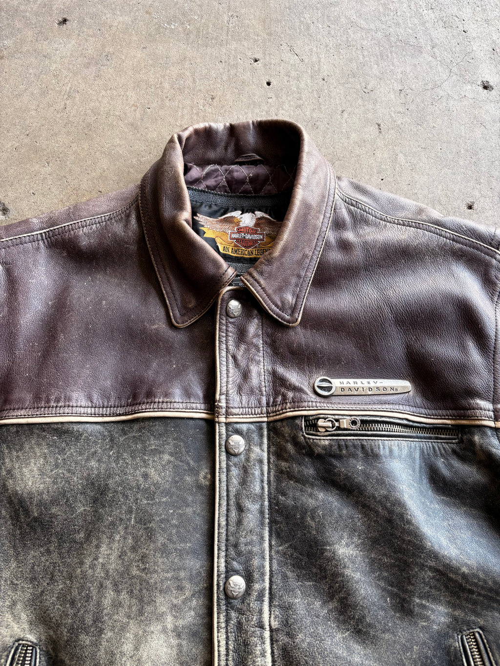 Vintage 90s RARE Harley Davidson Embroidered Distressed Black Purple Leather Jacket - XL
