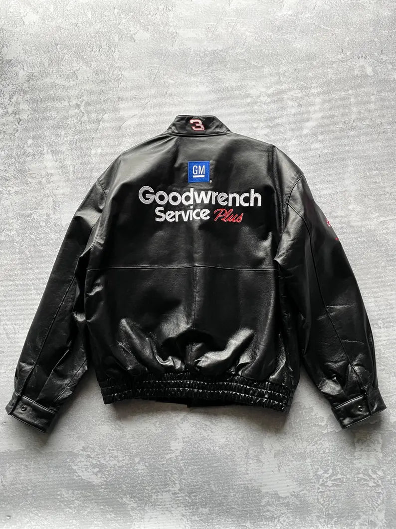 Vintage Dale Earnhardt NASCAR Good Wrench Black Leather Racing Jacket - L