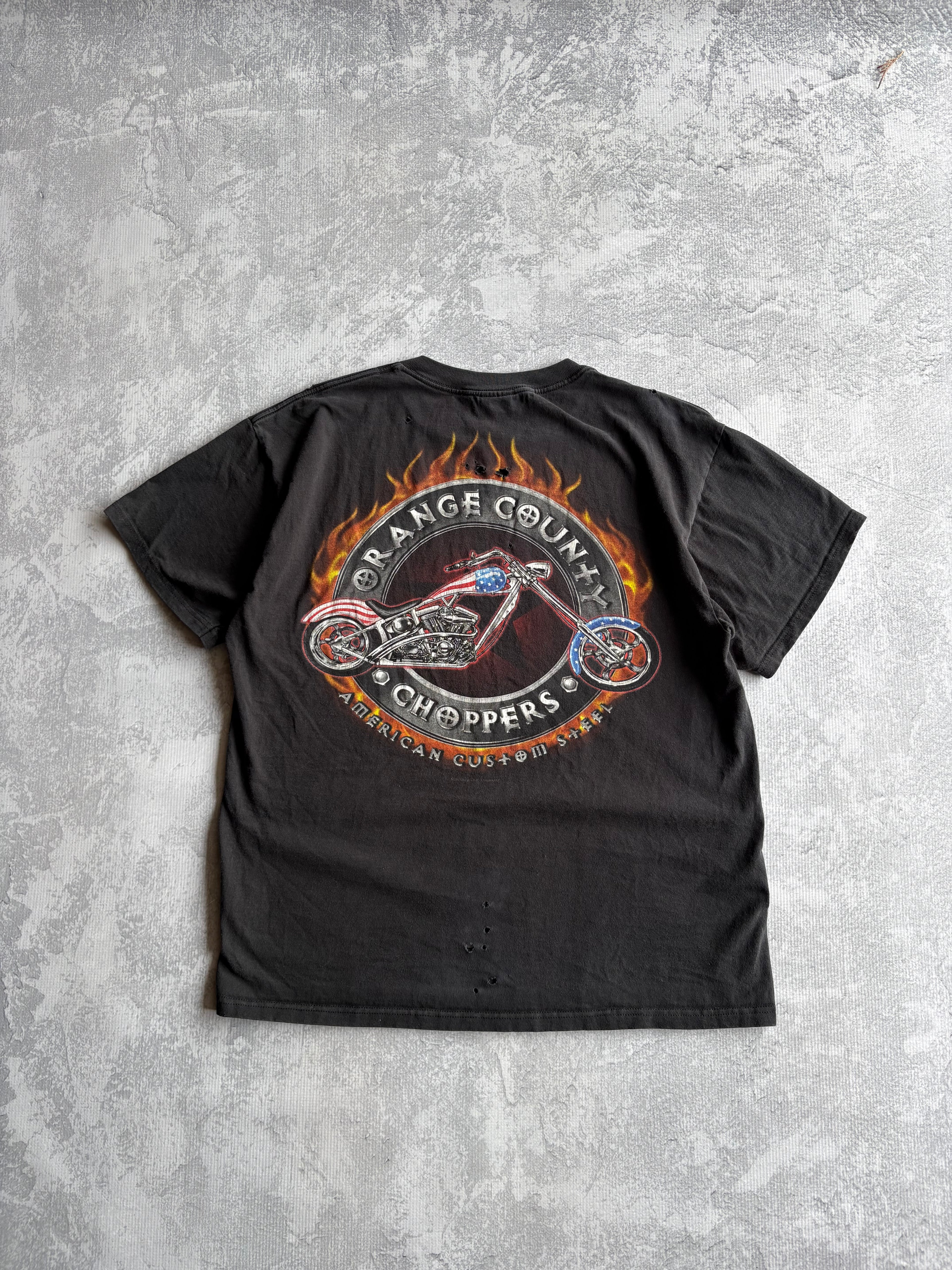 Vintage 90s Orange County Choppers Distressed Center Logo Black Tee Shirt - L