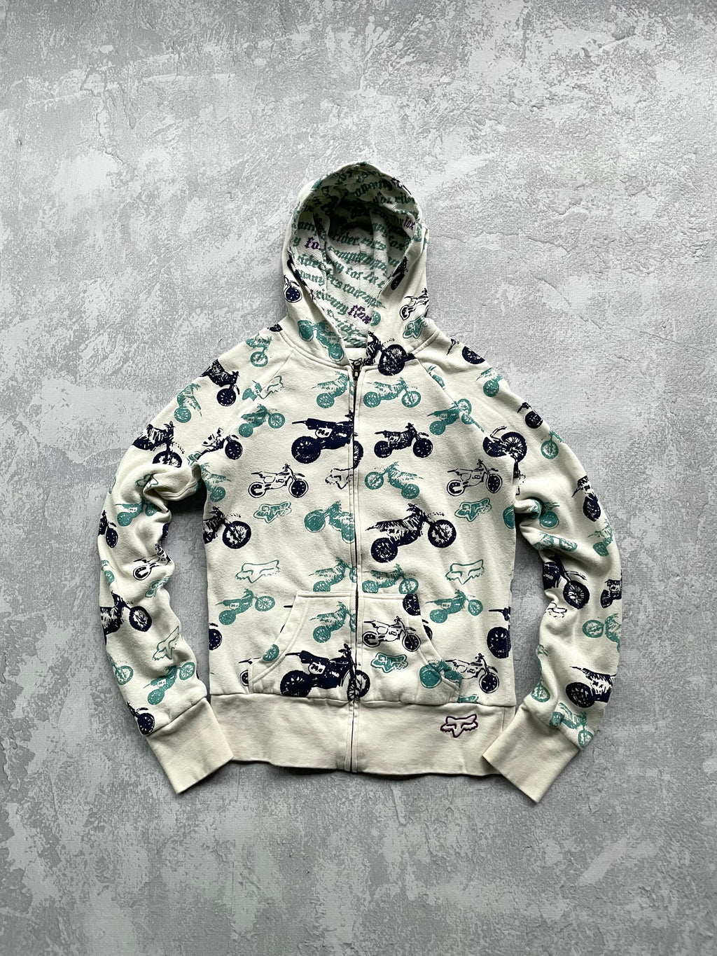 Vintage 2000s Y2K Fox Racing AOP Zip Up Womens Hoodie - L