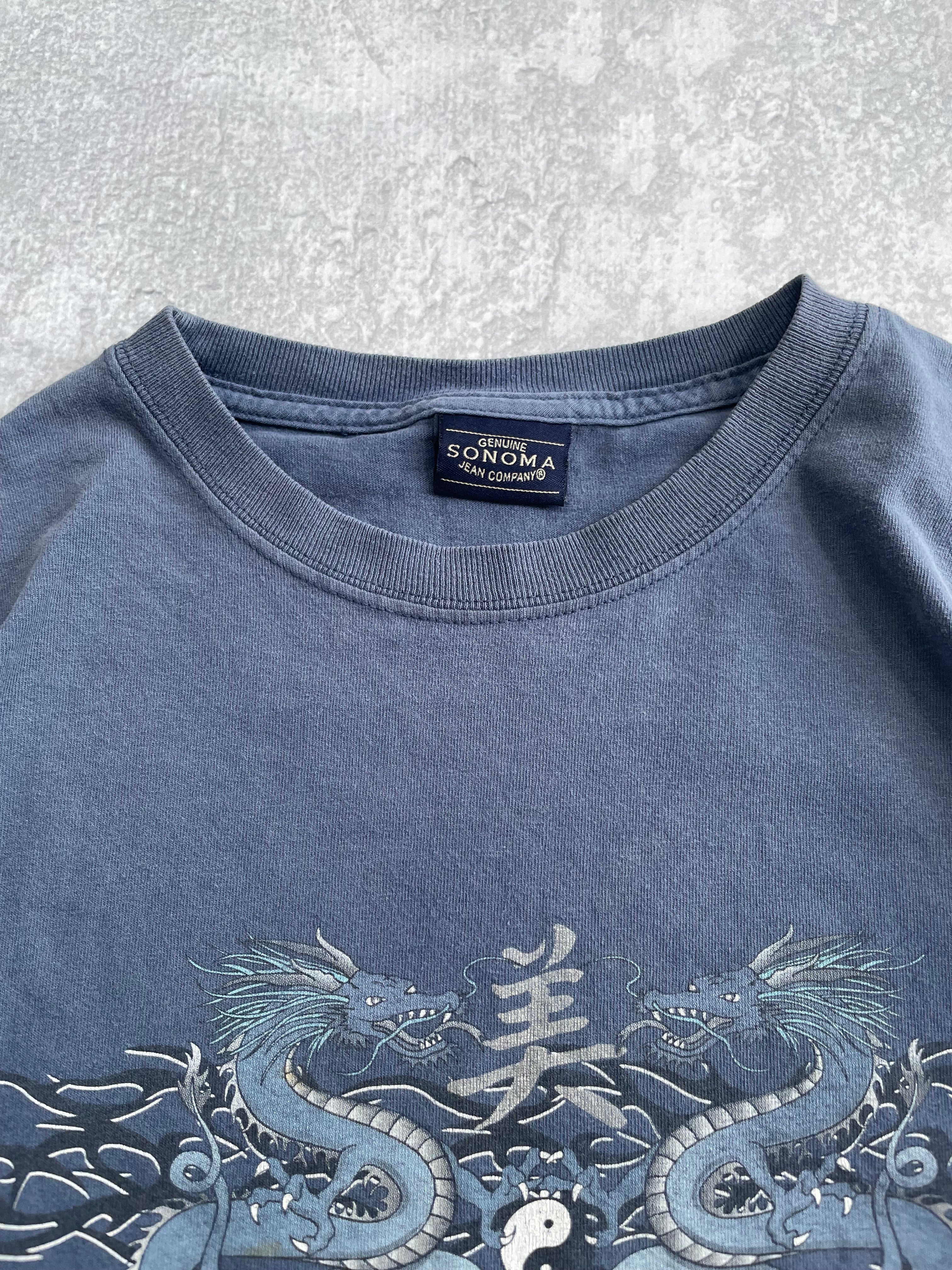 Vintage Y2K Dragon Ying Yang Long Sleeve Tee Shirt - XL