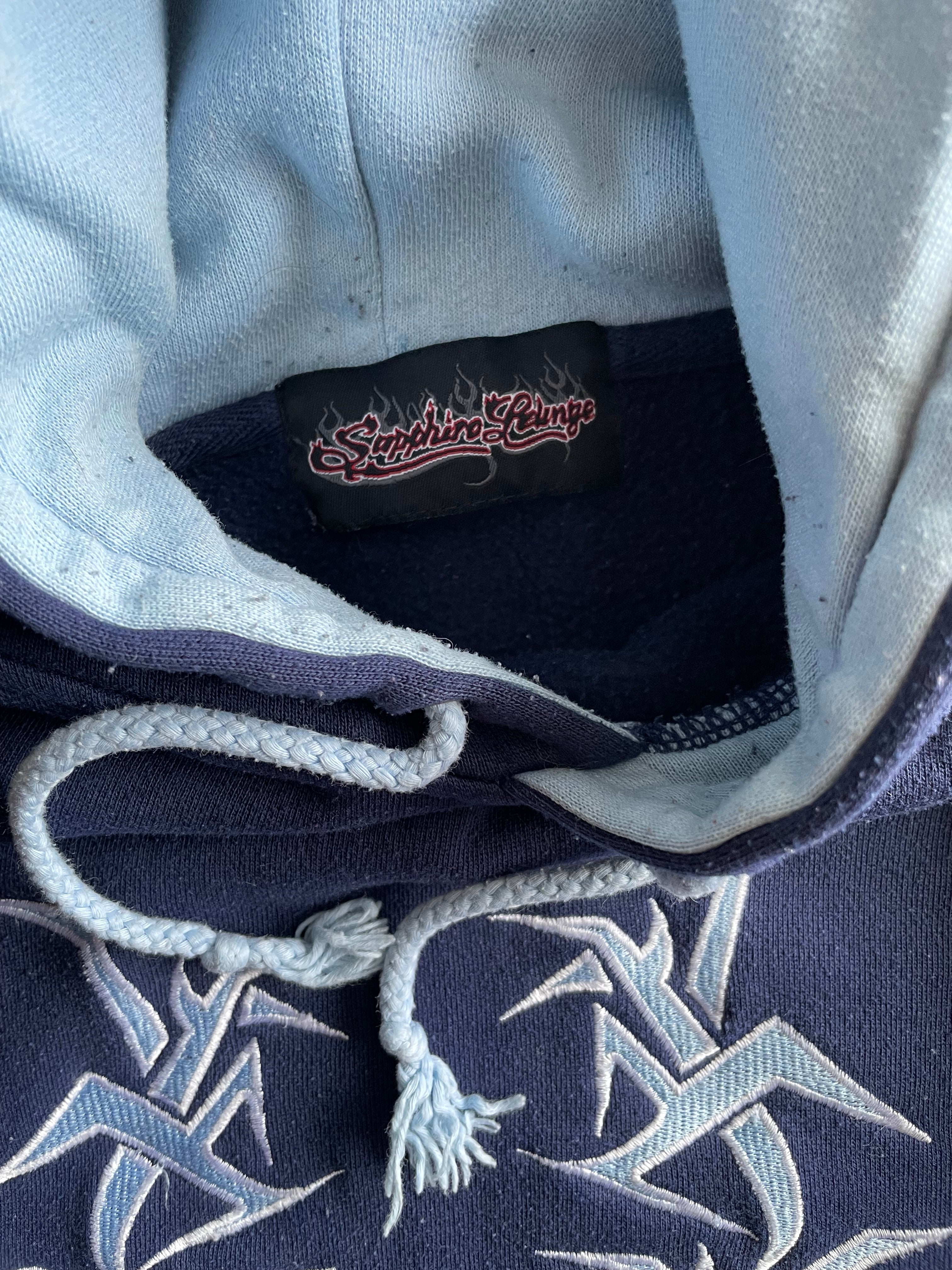 2000s Y2K Saphire Lounge Tribal Spike Grunge Navy Hoodie - L