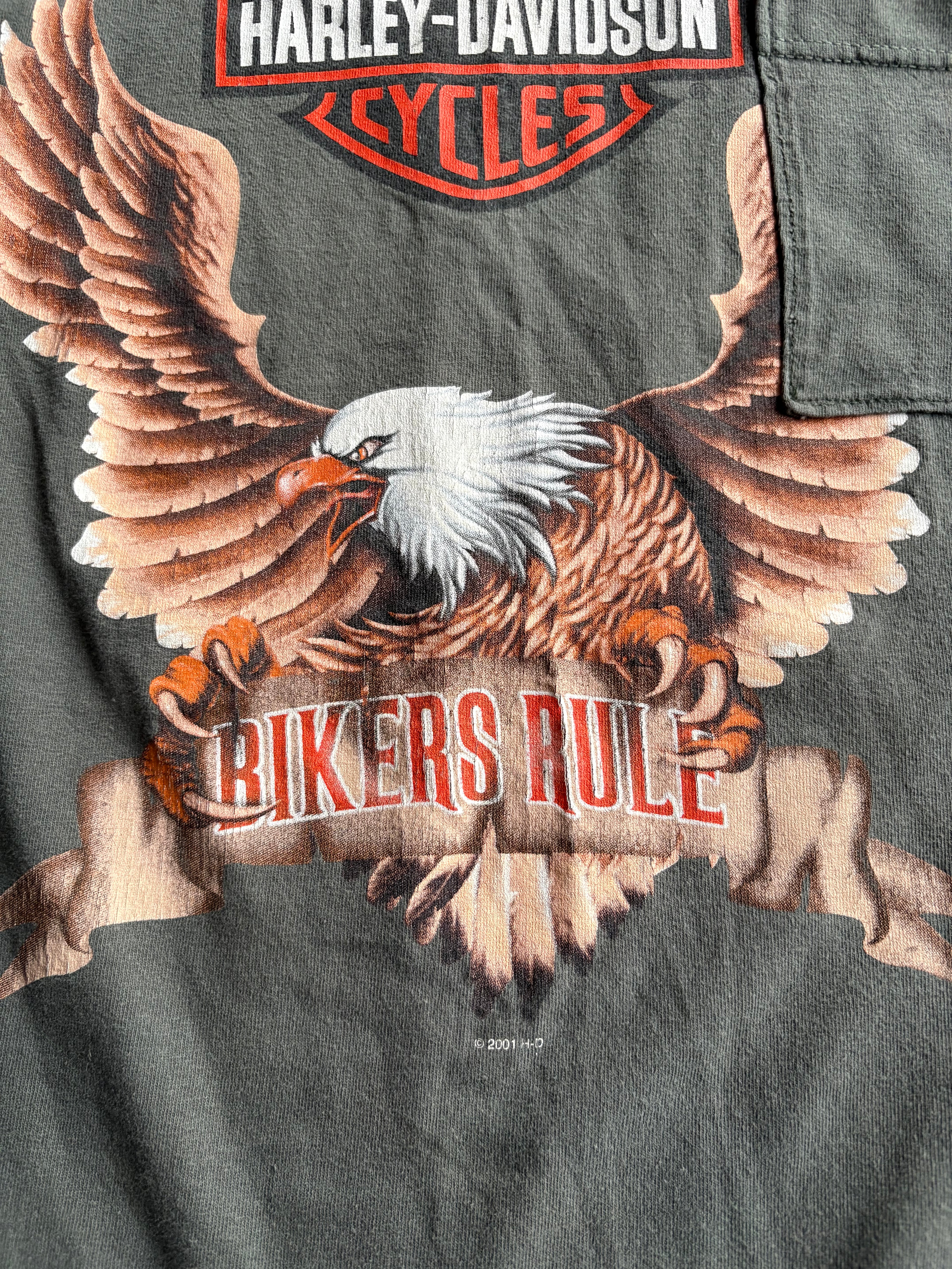 Vintage 2001 Harley Davidson Biker Faded Green Tank Top - L