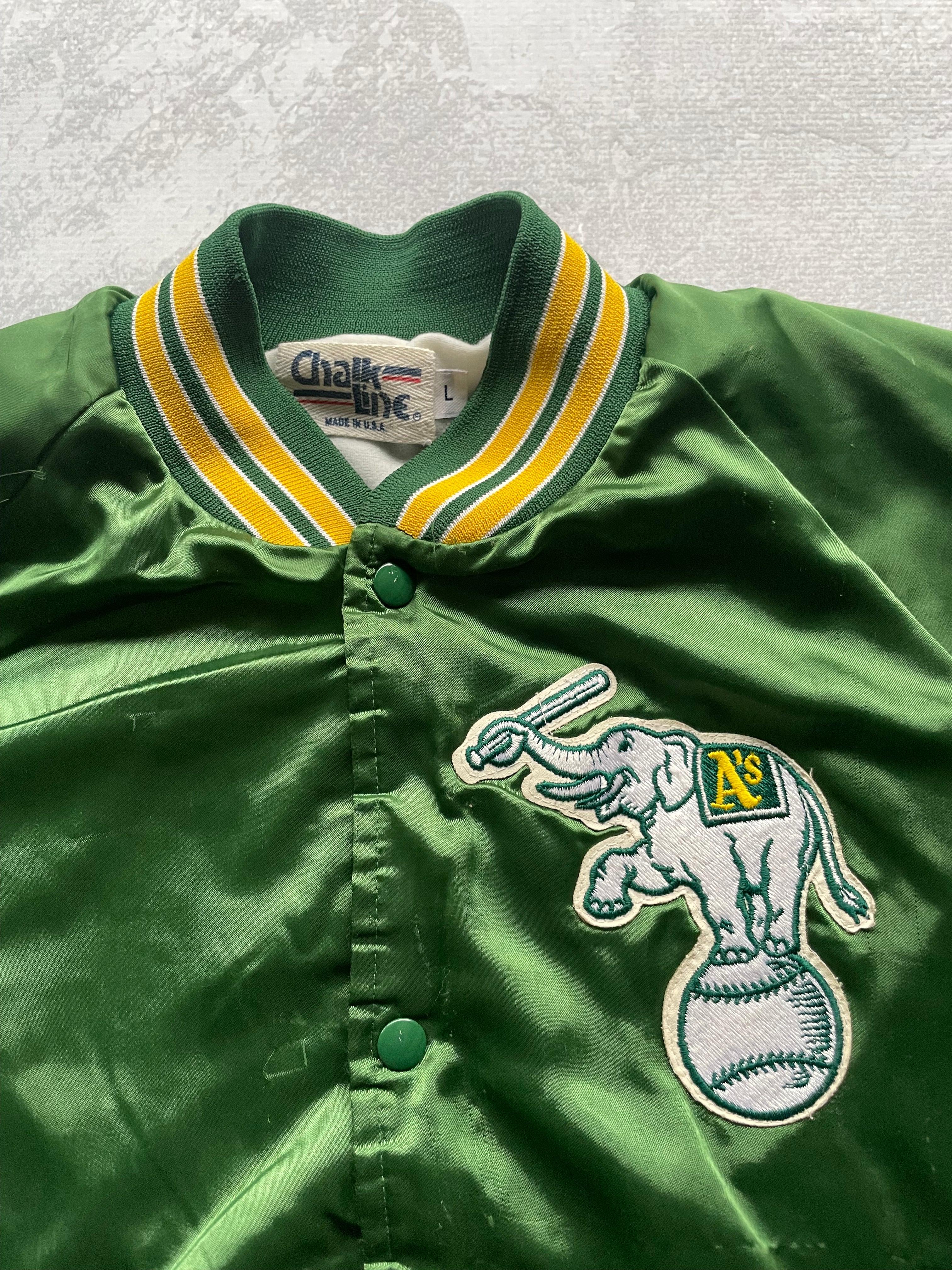 Vintage 90s MLB Chalk Line Oakland Athletics A's Satin Jacket - L