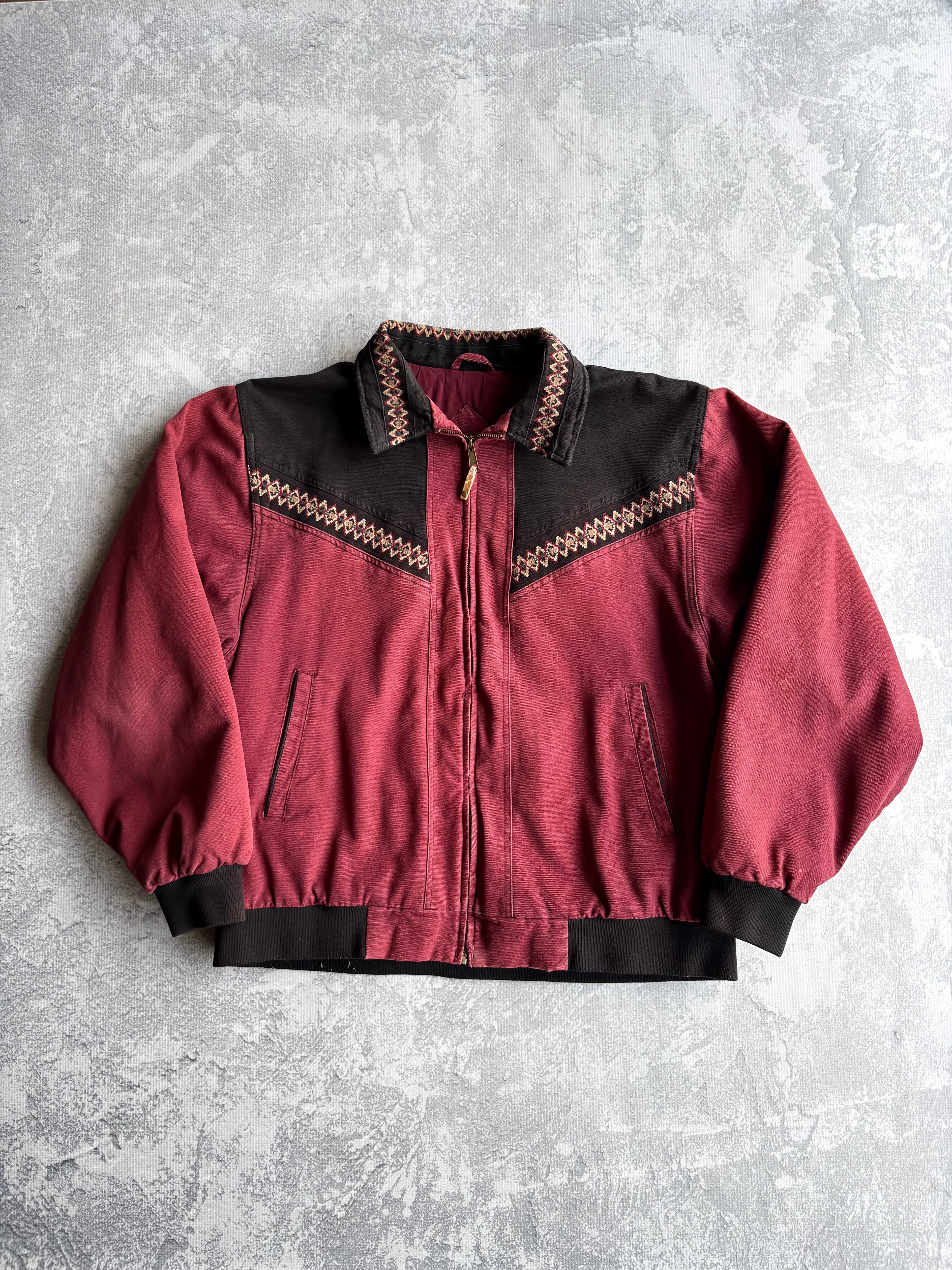Vintage 2000s Aztec Style Burgundy Worker Canvas Jacket - 2XL