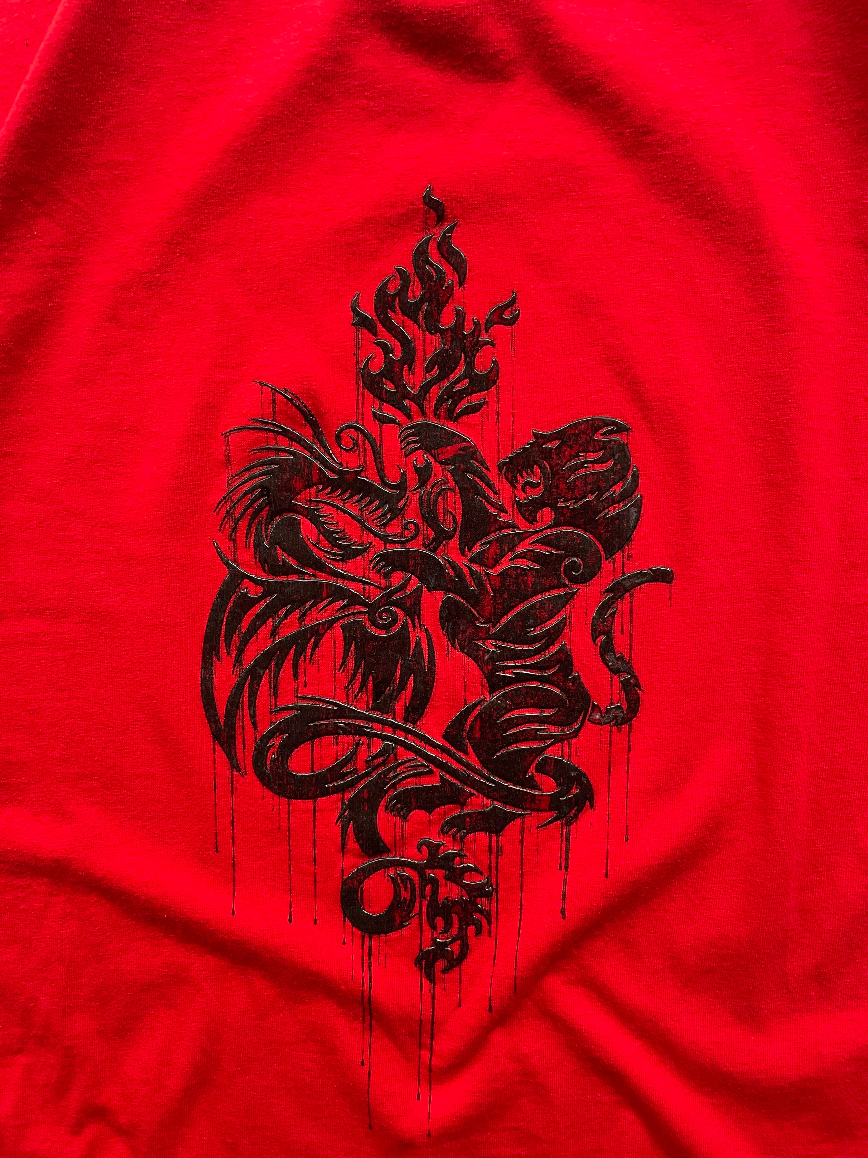 Vintage Y2K Dragon and Tiger Red Tee Shirt - L