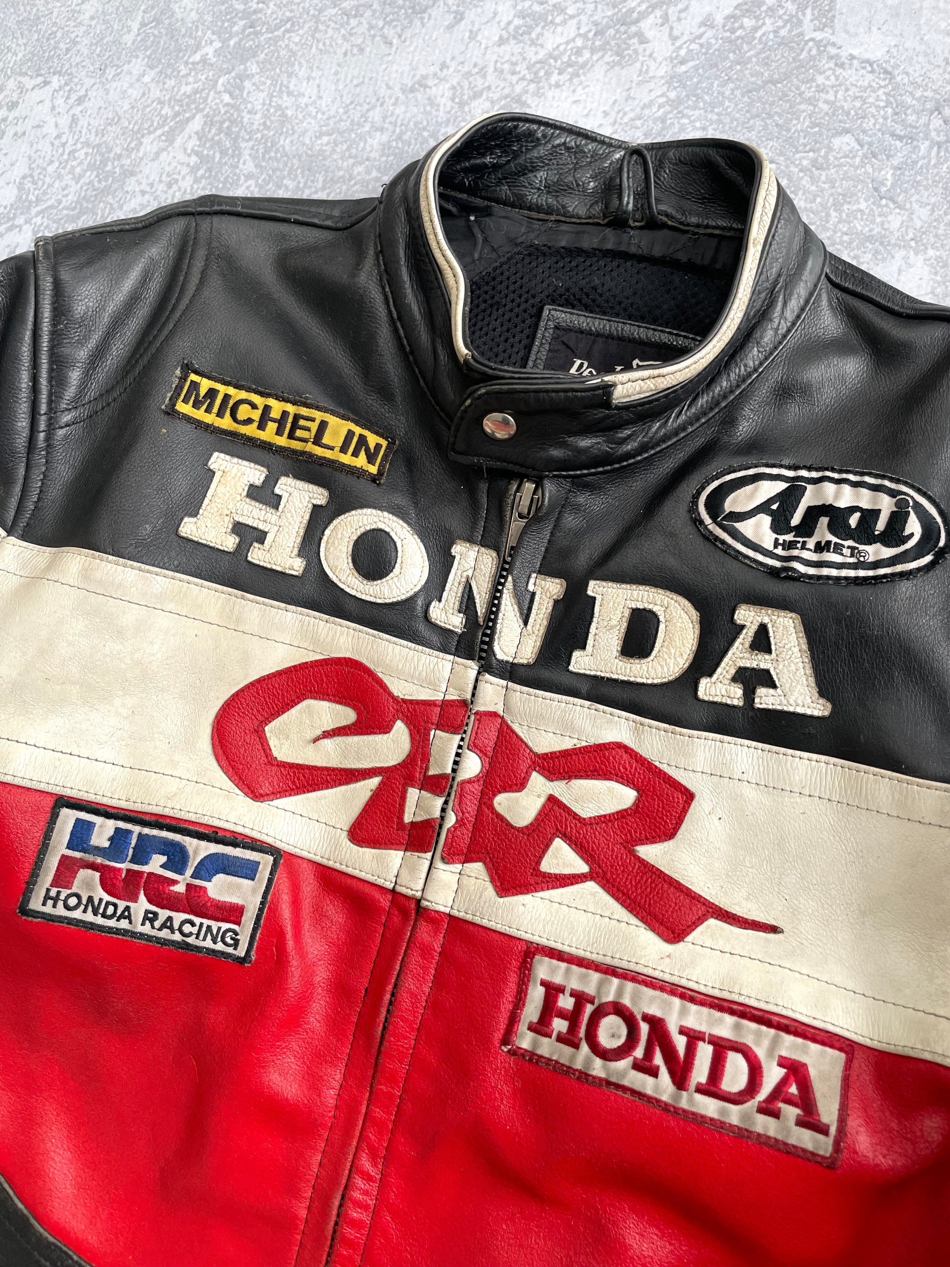 Vintage Honda Racing Leather Biker Boxy Jacket - L