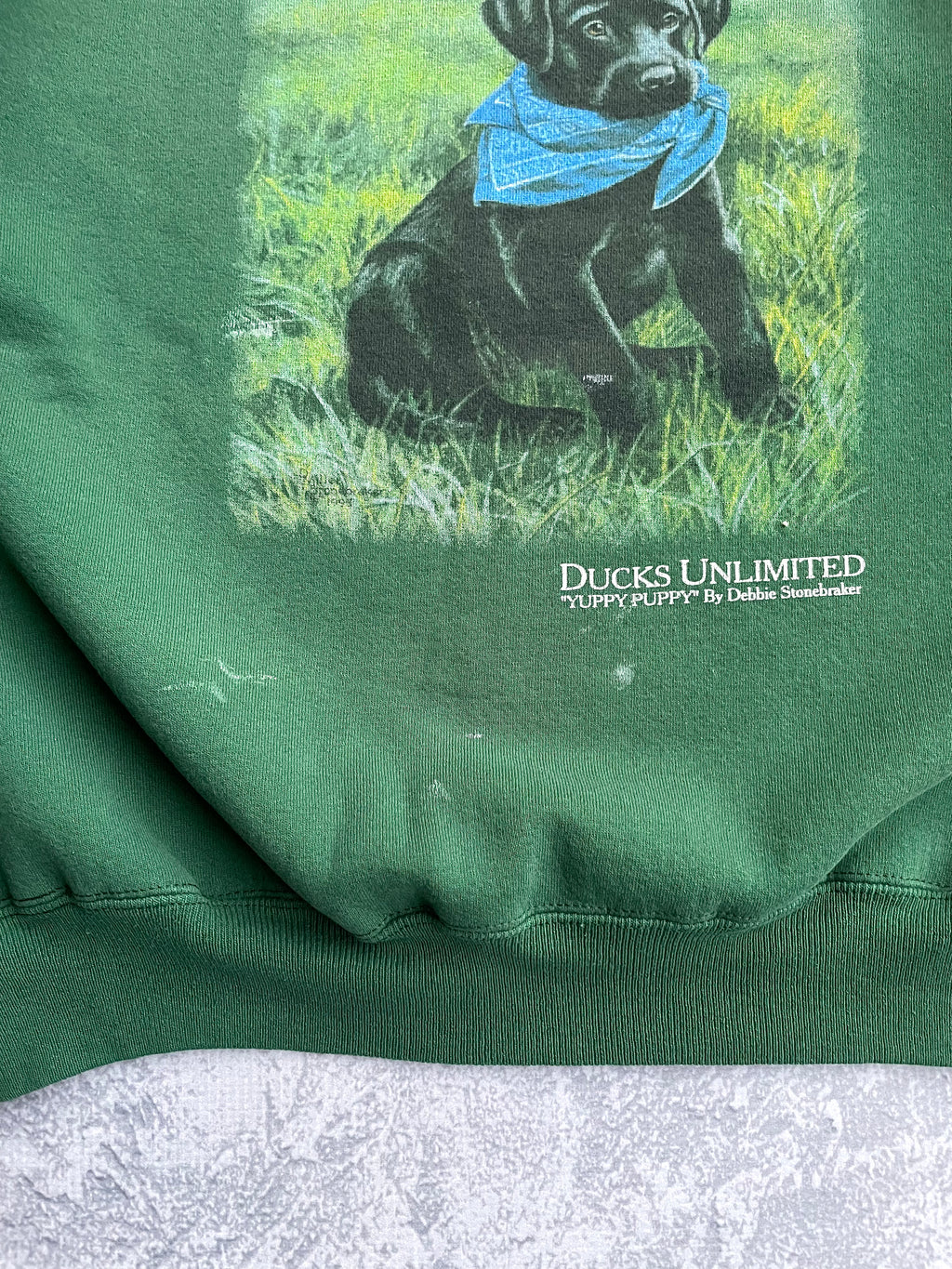 Vintage 90s Ducks Unlimited Black Lab Dog Nature Green Sweater Crewneck - XL