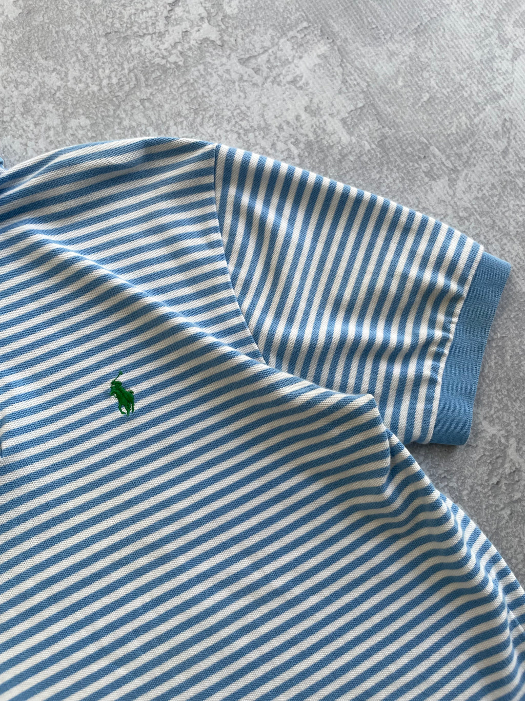Vintage Ralph Lauren Blue Striped Polo Tee Shirt - L