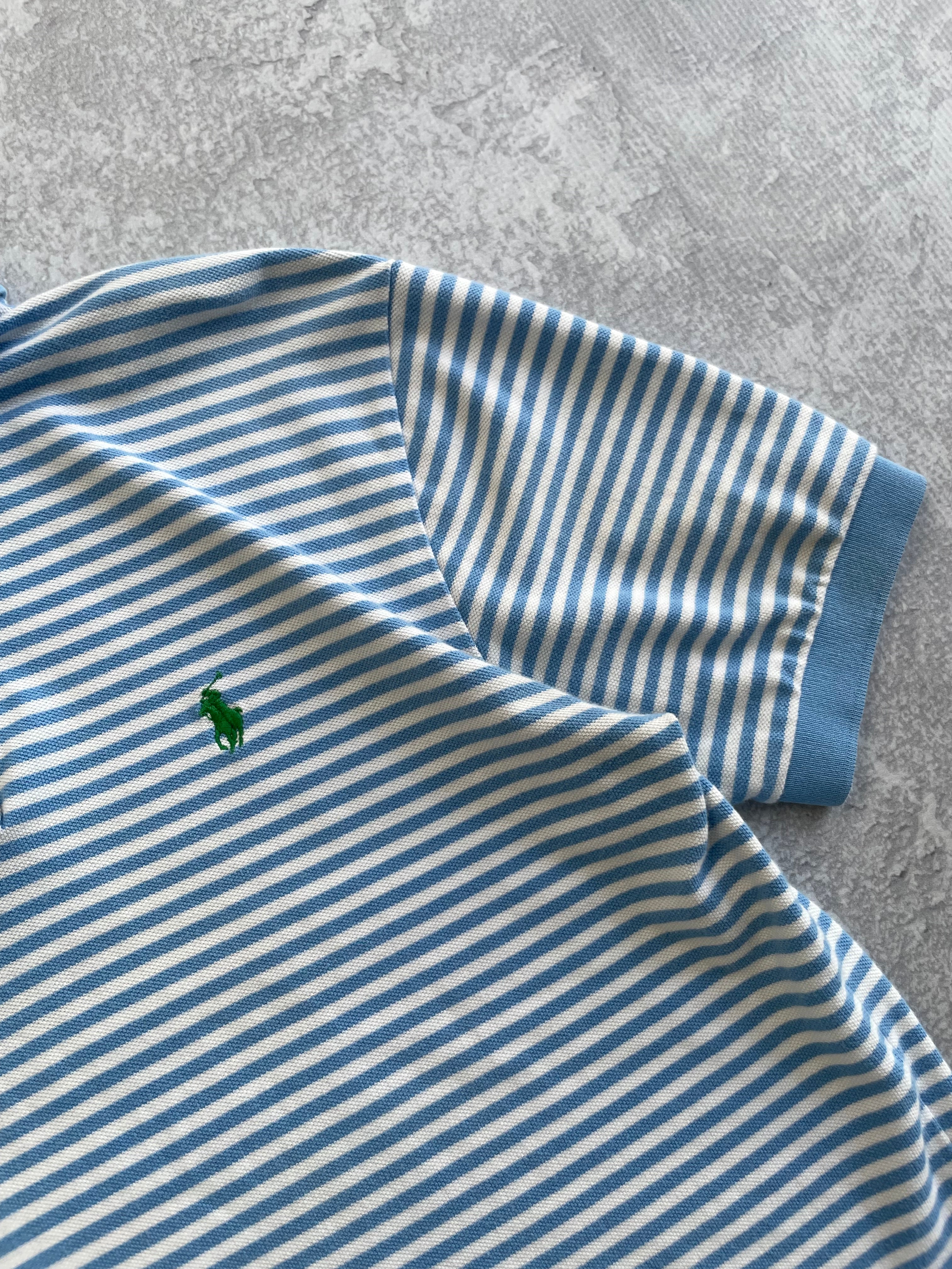 Vintage Ralph Lauren Blue Striped Polo Tee Shirt - L