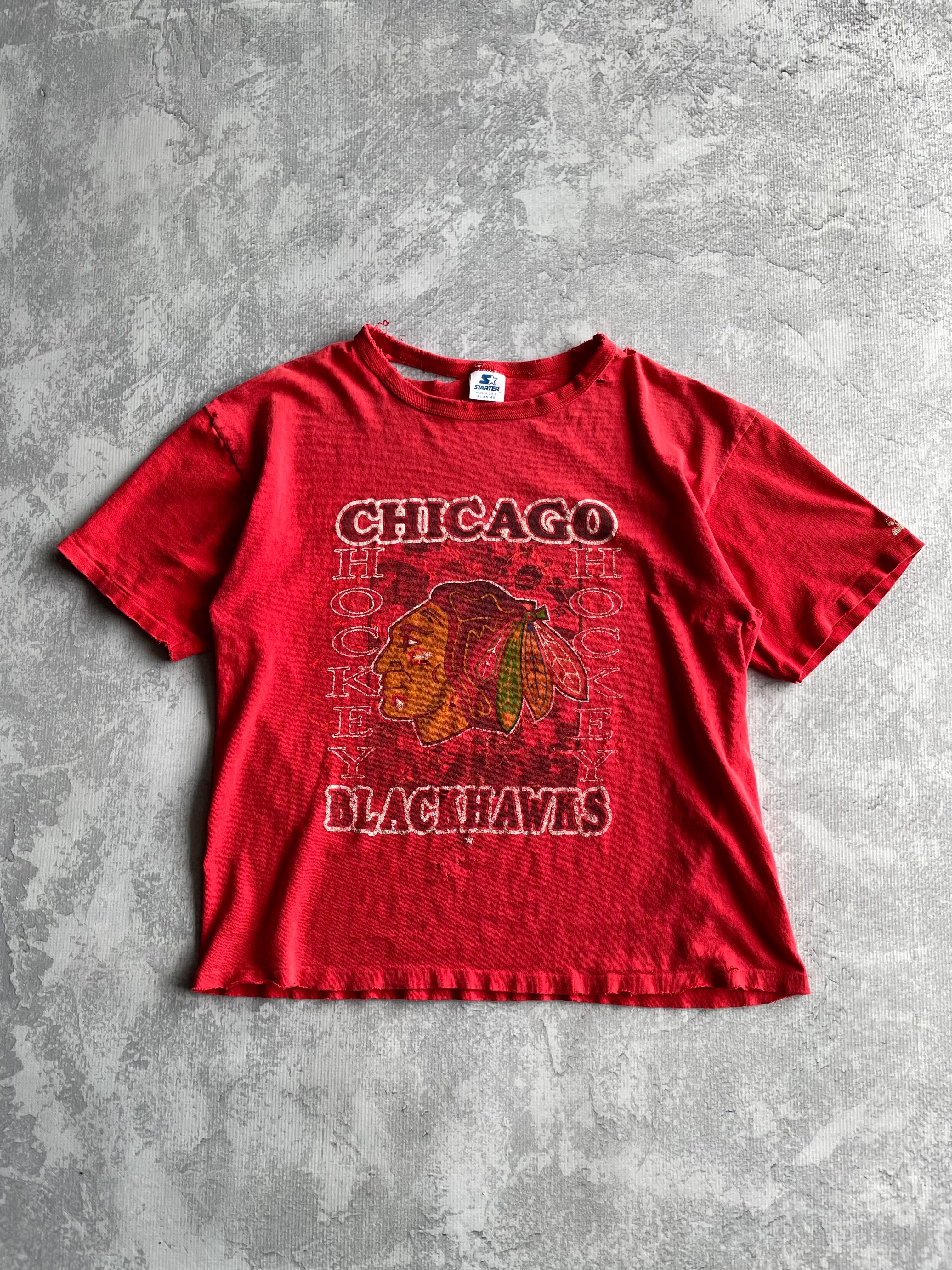 Vintage 90s Starter Chicago Blackhawks NHL Thrashed Tee Shirt - XL