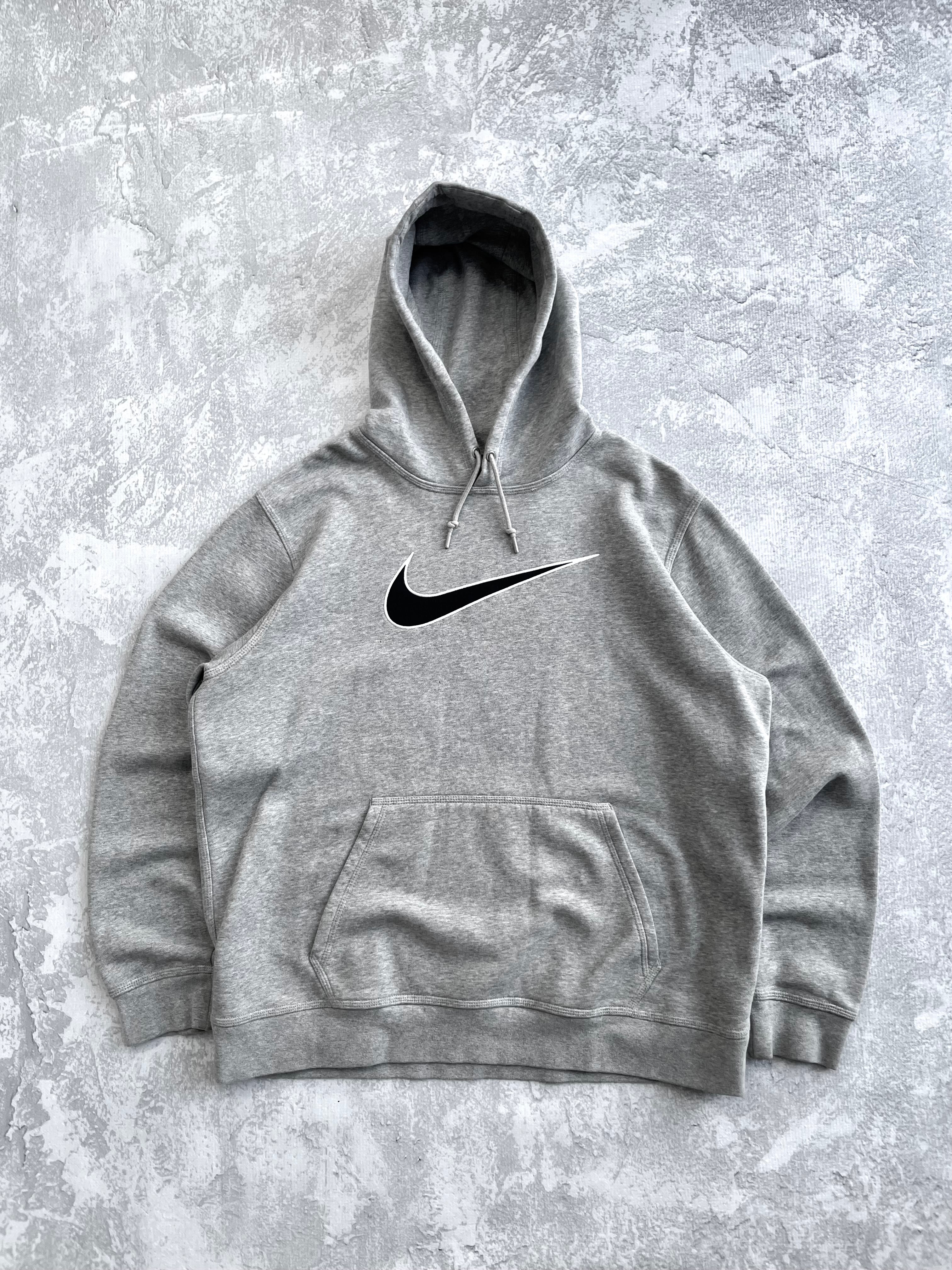 2000s Y2k Nike Center Swoosh Grey Hoodie - XL