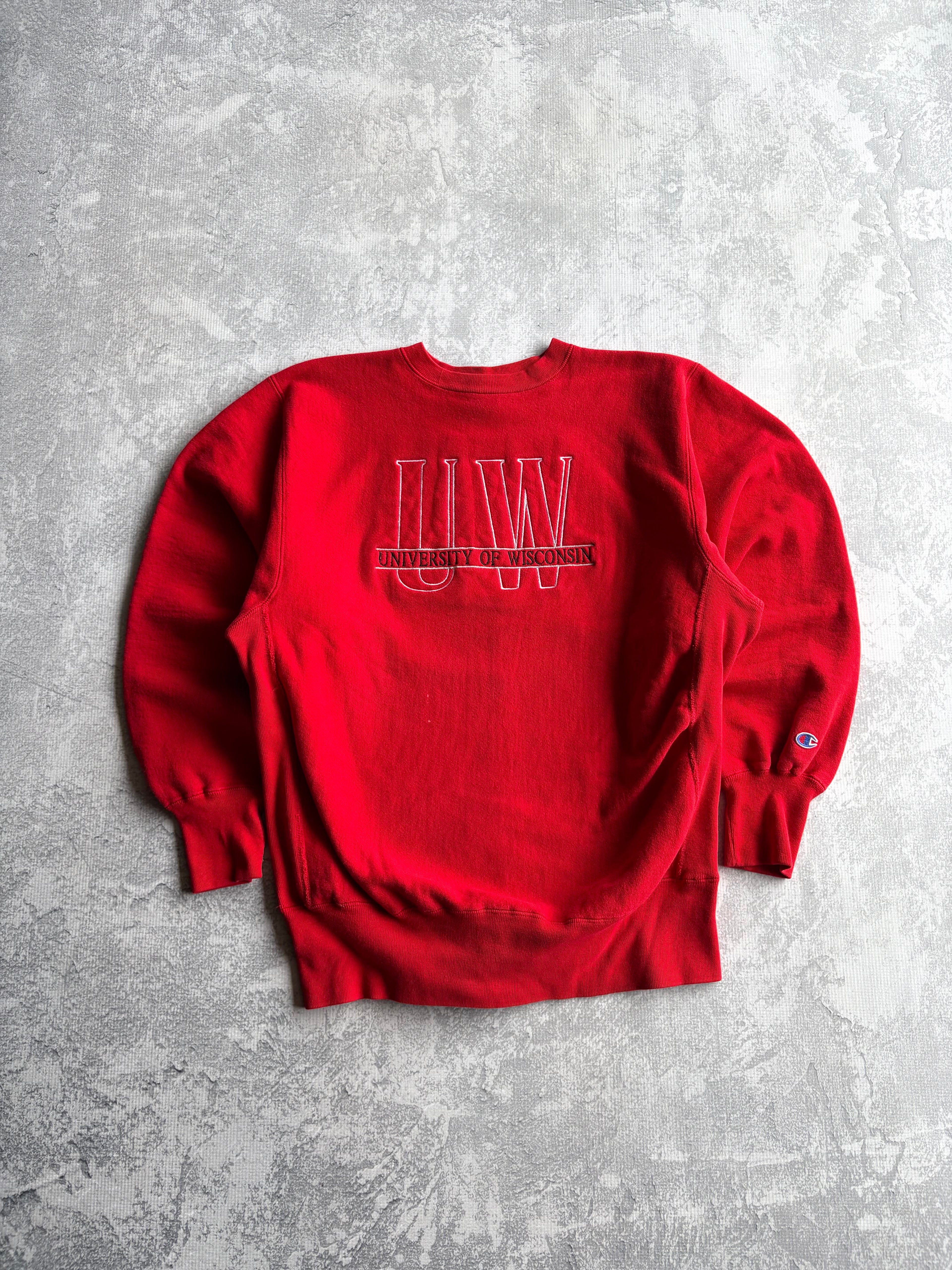 Vintage 90s Wisconsin Badgers Champion Reverse Weave Red Sweatshirt - XL