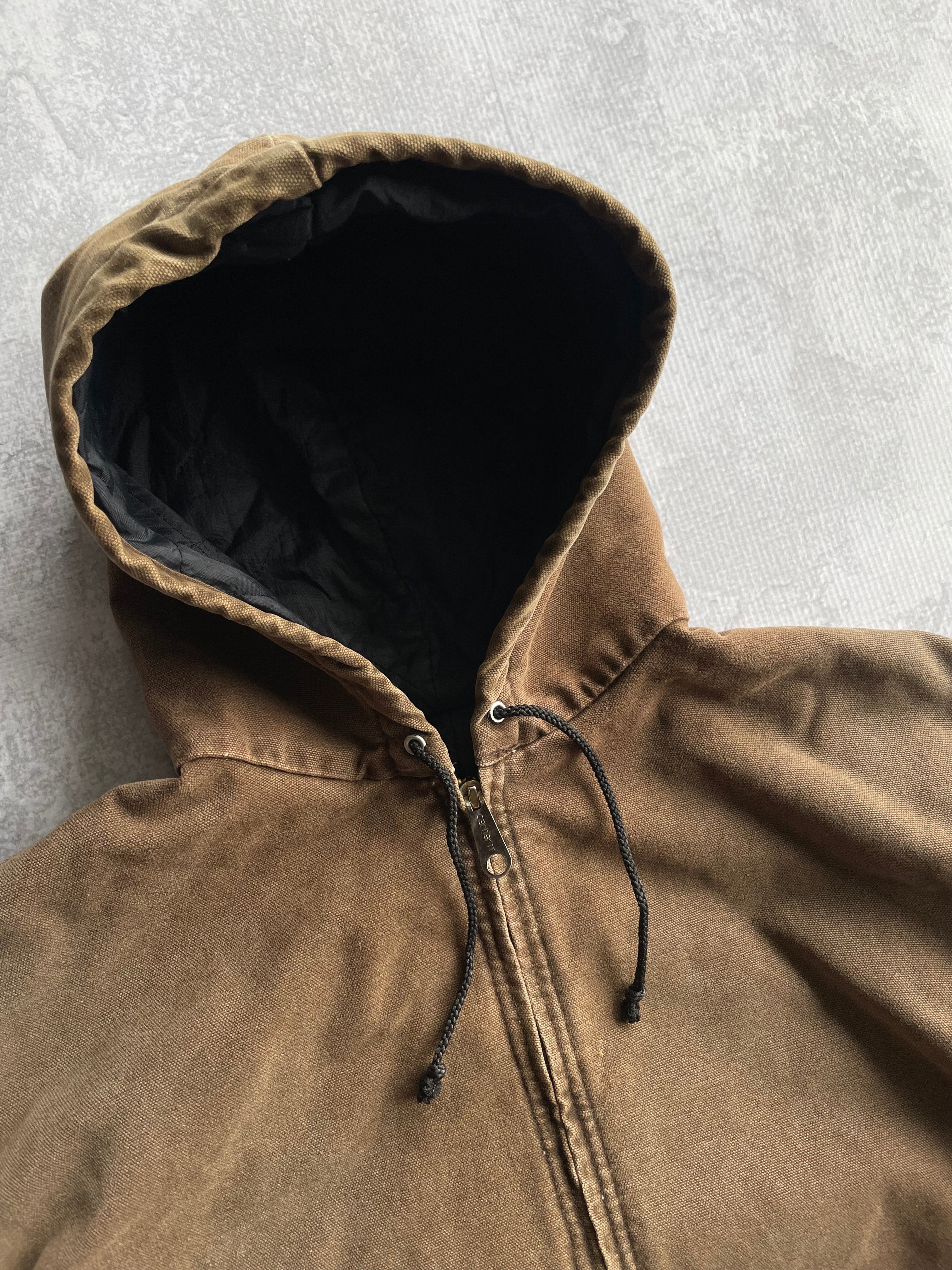 Vintage 90s Carhartt JQ282 Brown Worker Hooded Jacket - 2XL