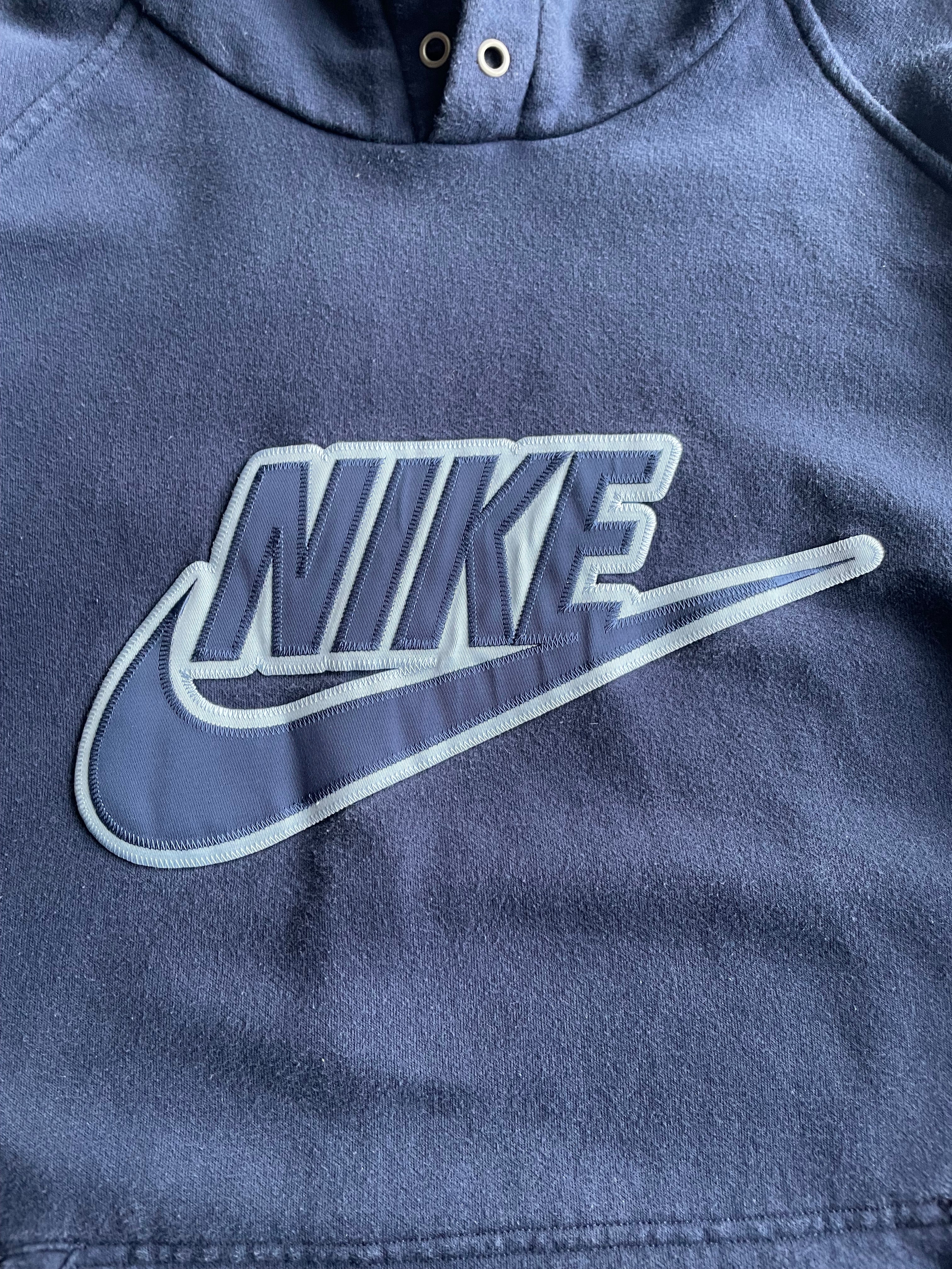 Vintage 2000s Nike Center Swoosh Spellout Navy Hoodie - XL