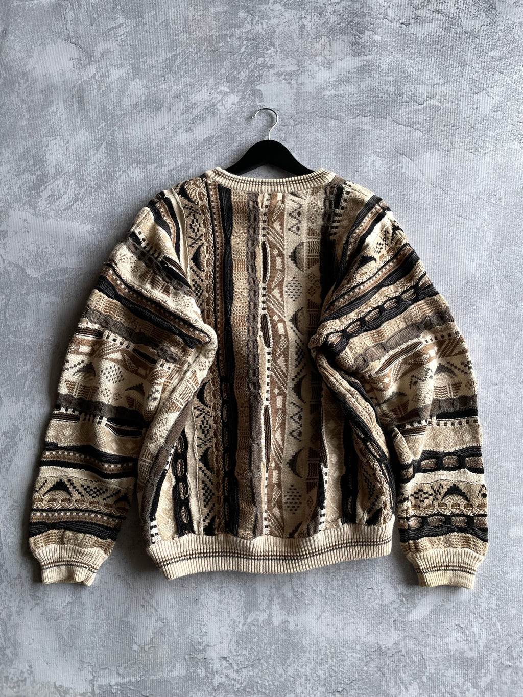 Vintage 90s Cotton Traders 3D Abstract Striped Coogi Style Knit Sweater - XL