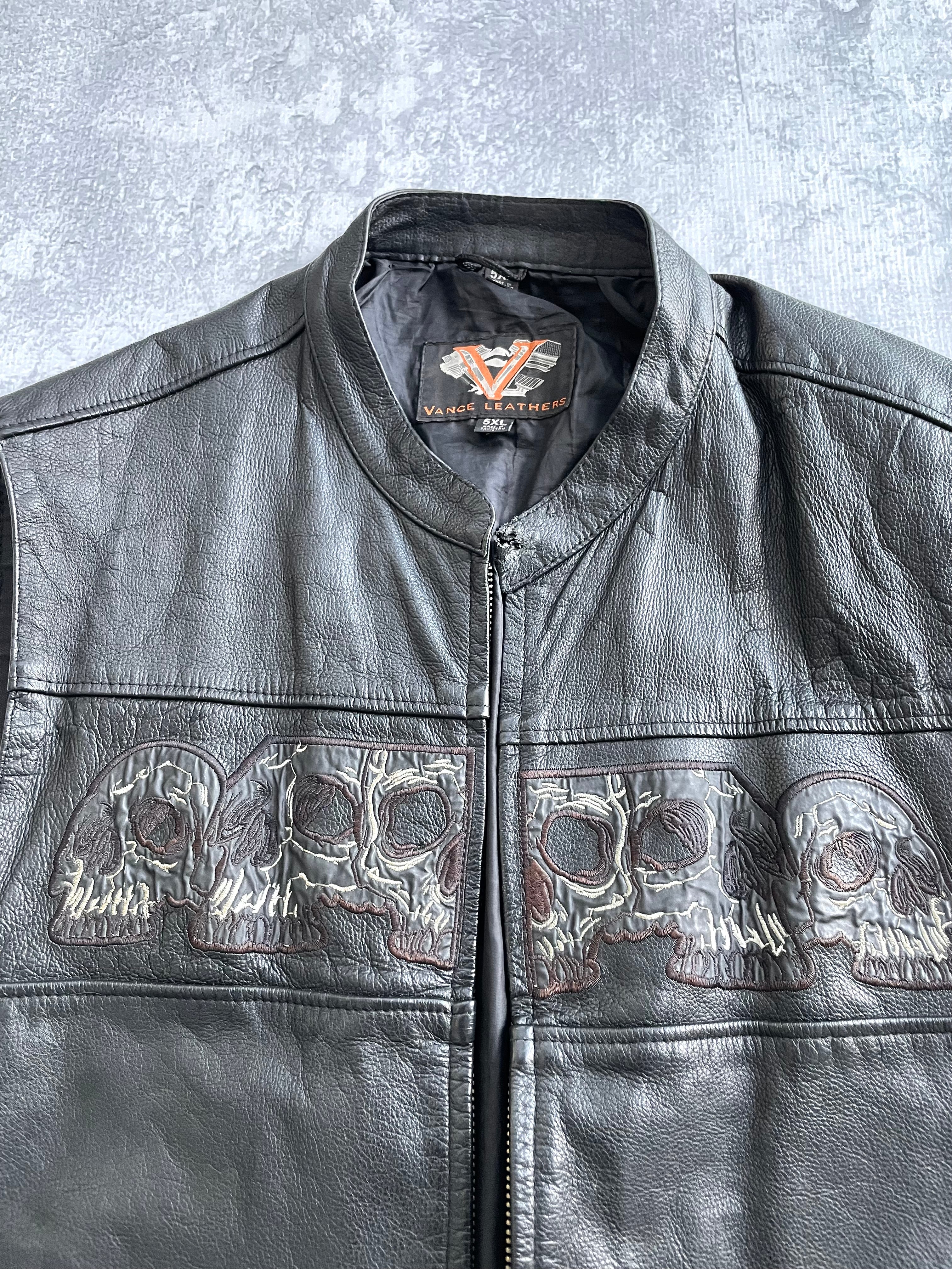 Vintage Vance Skull Leather Motorcycle Vest - XL