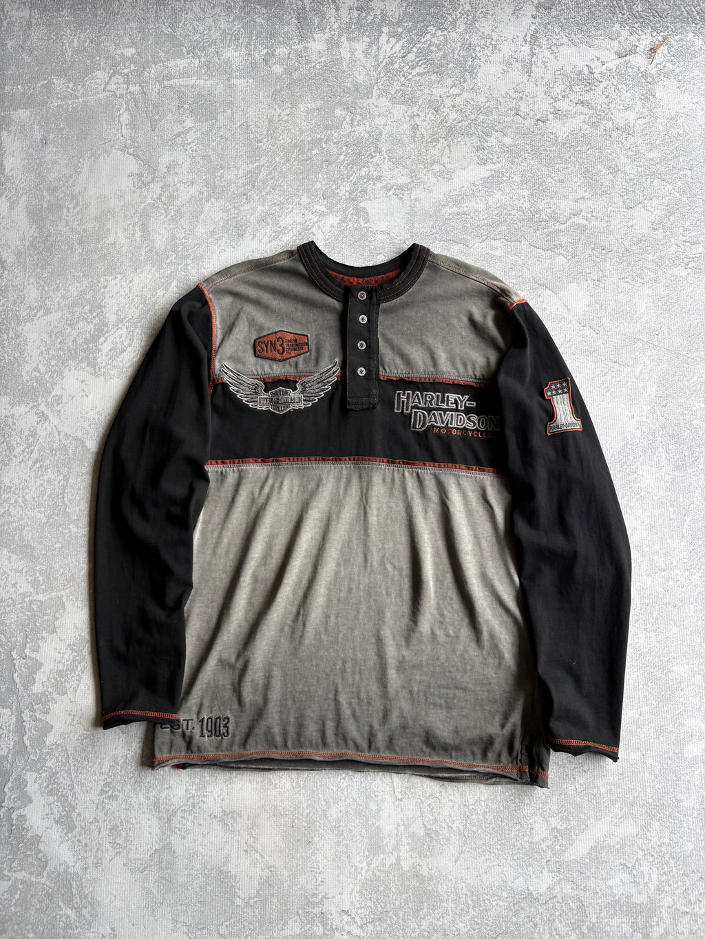 Harley Davidson Ironblock Henley Longsleeve Tee Shirt - L
