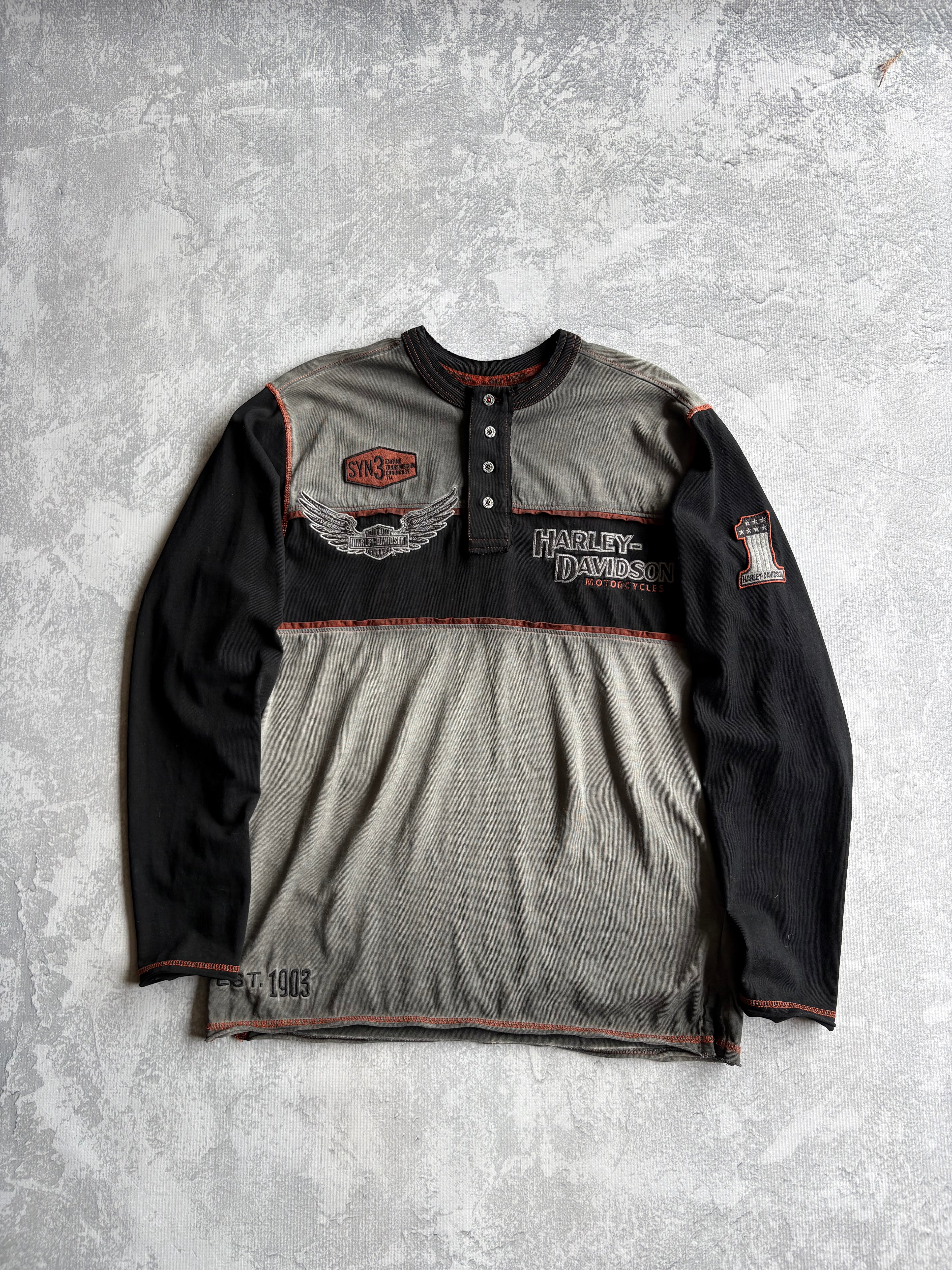 Harley Davidson Ironblock Henley Longsleeve Tee Shirt - L
