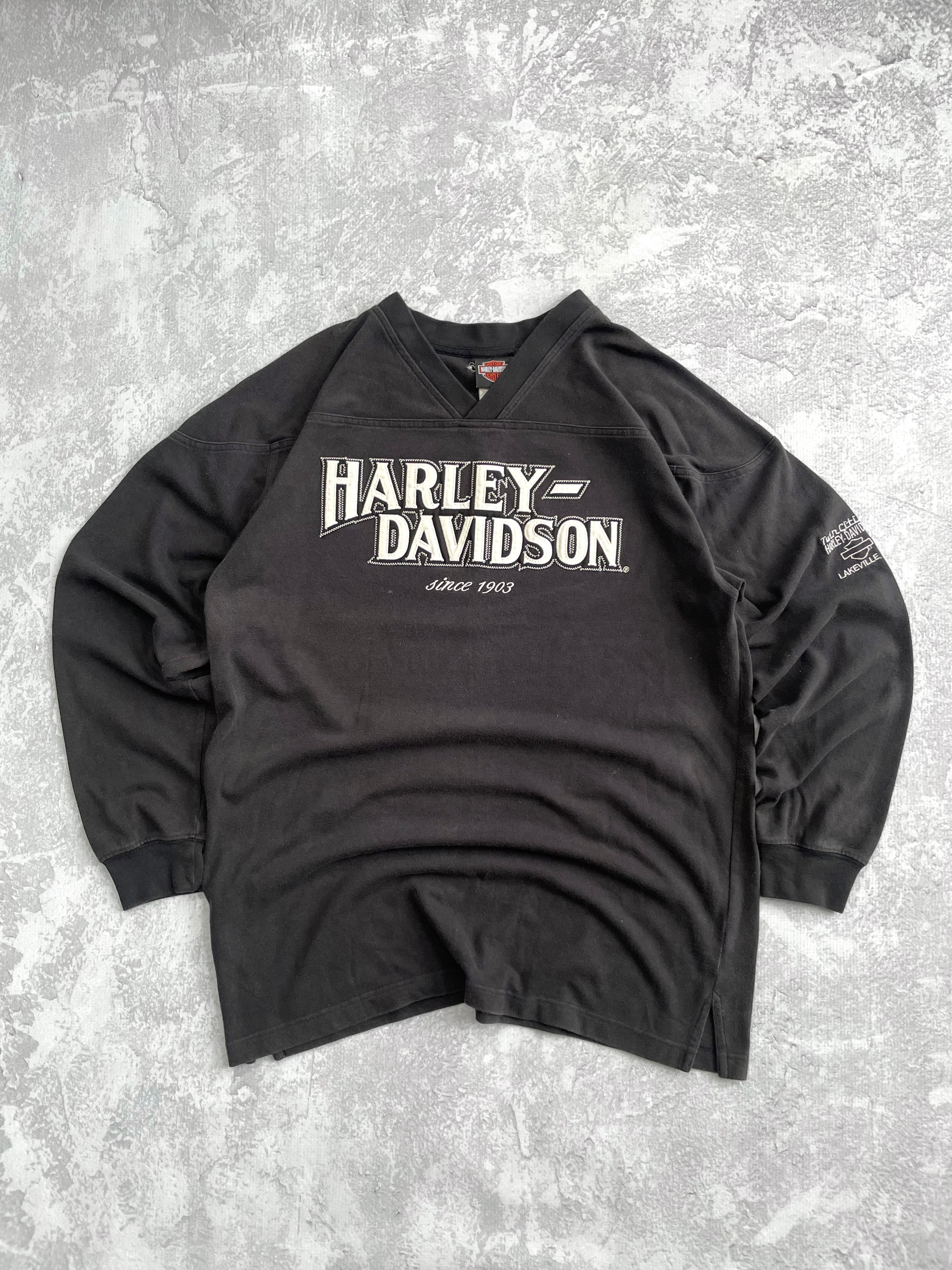 Vintage 2000s Harley Davidson Spellout V-neck Tee Shirt - XL