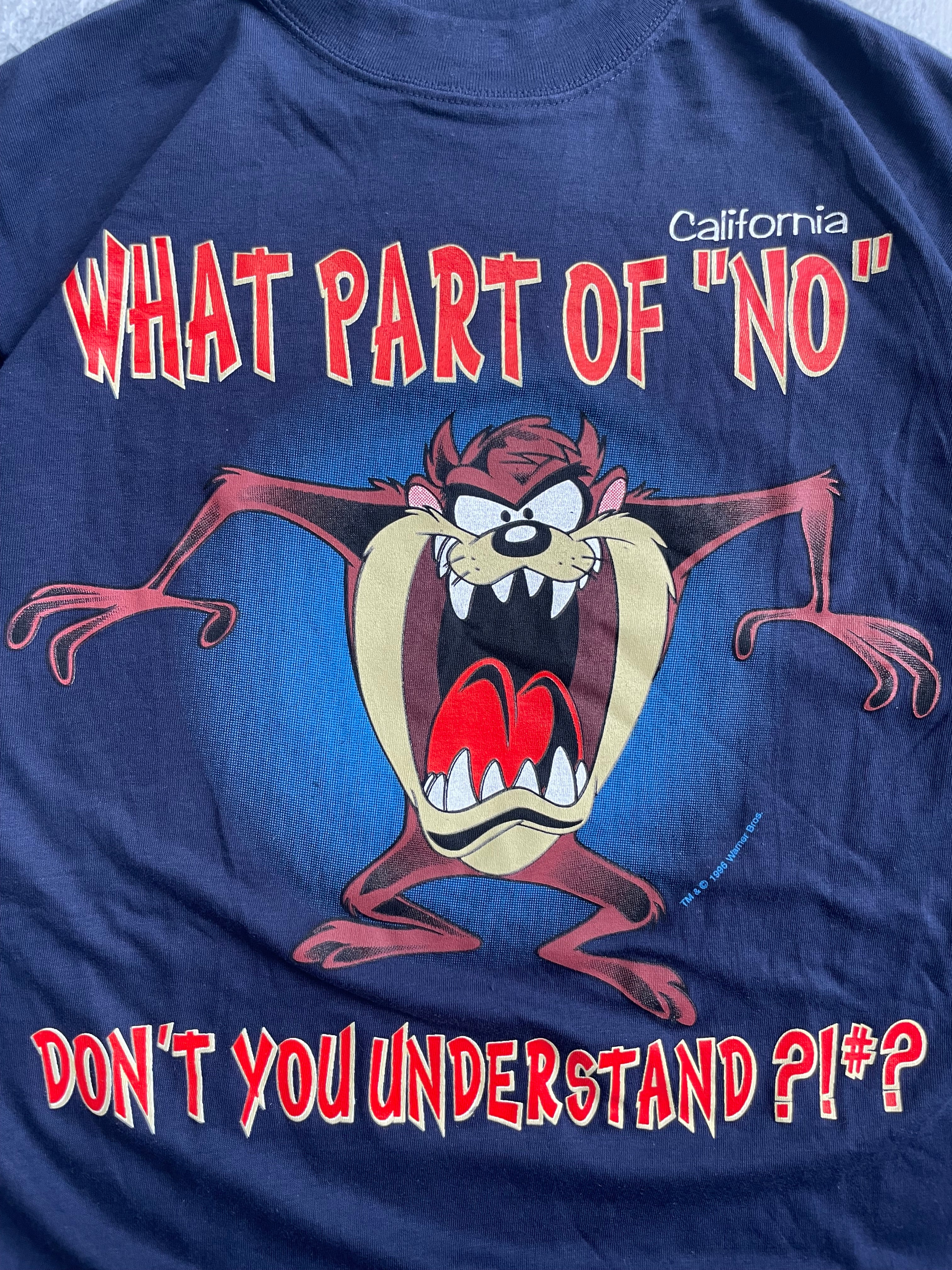 Vintage 1996 Looney Tunes Taz “NO” Blue Tee Shirt - L