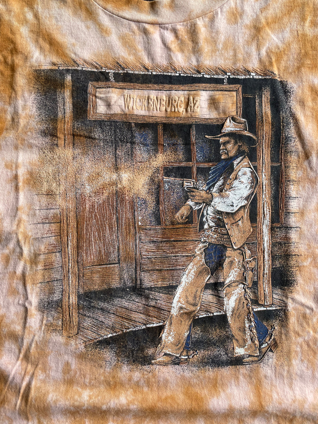 Vintage 90s Western Cowboy Orange Tie Dye AOP Tee Shirt - XL