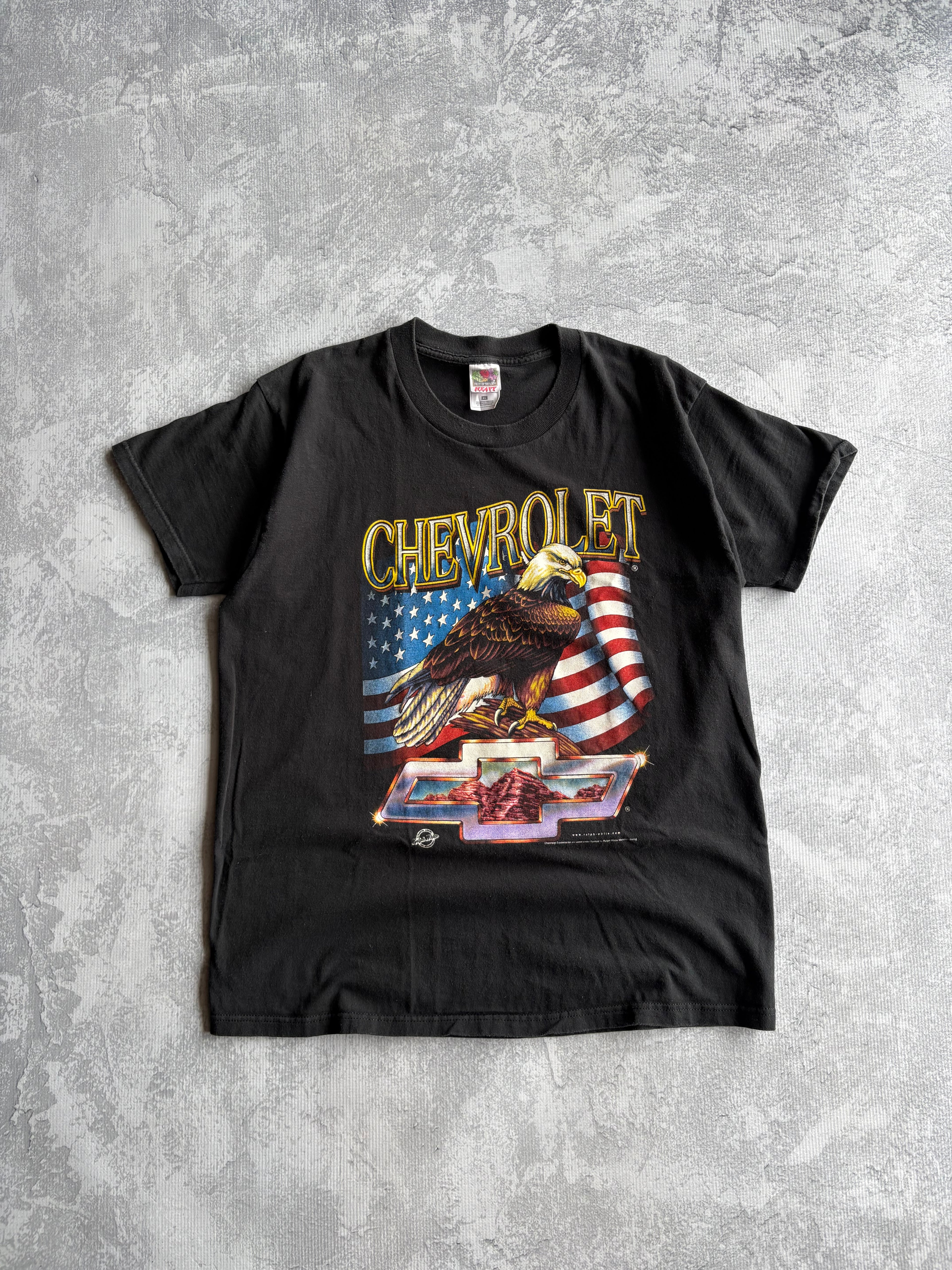 Vintage 90s Chevrolet Bald Eagle USA Black Tee Shirt - XL