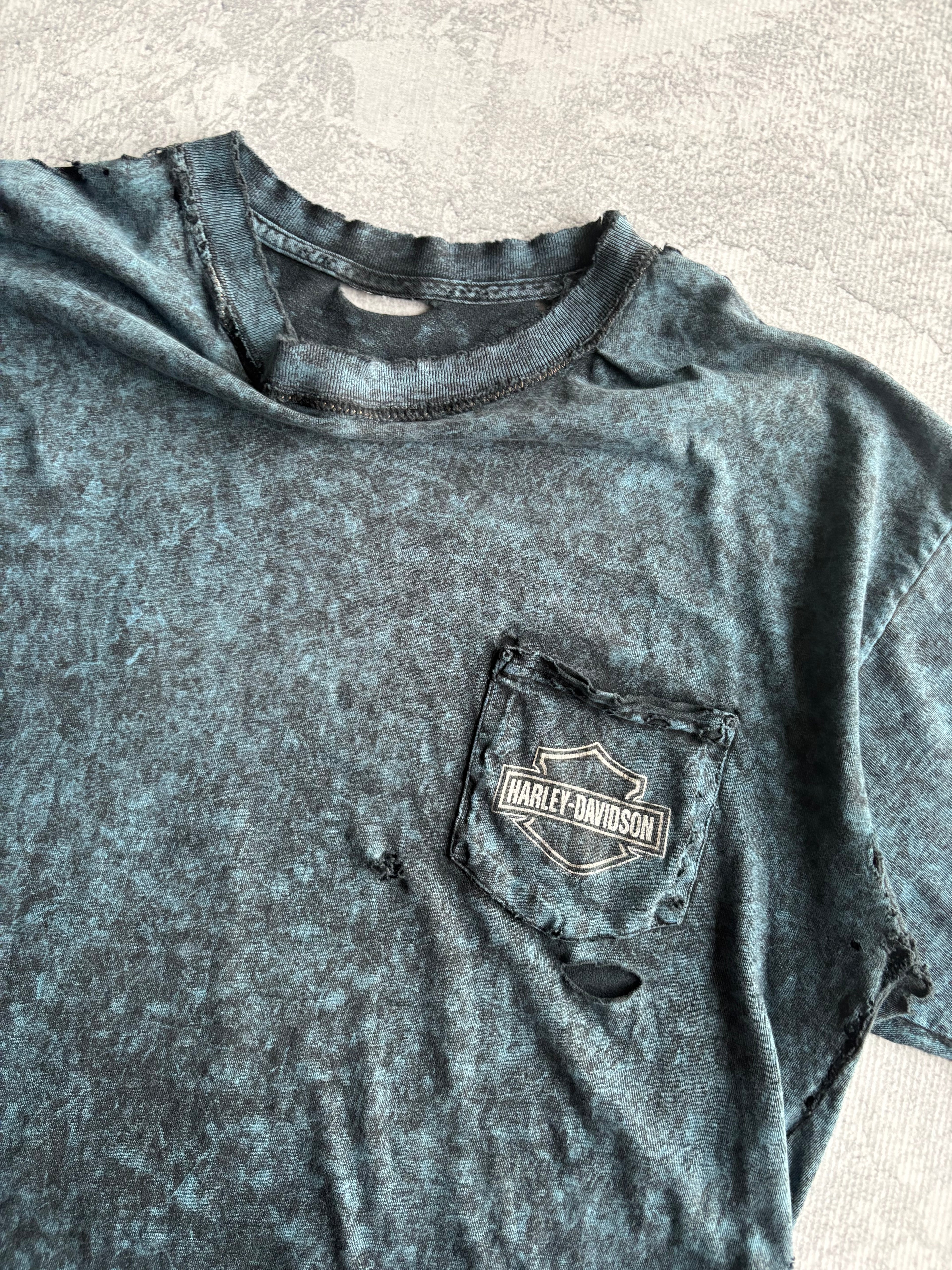 Vintage 90s Harley Davidson Alaska Tie Dye Thrashed Tee Shirt - 2XL
