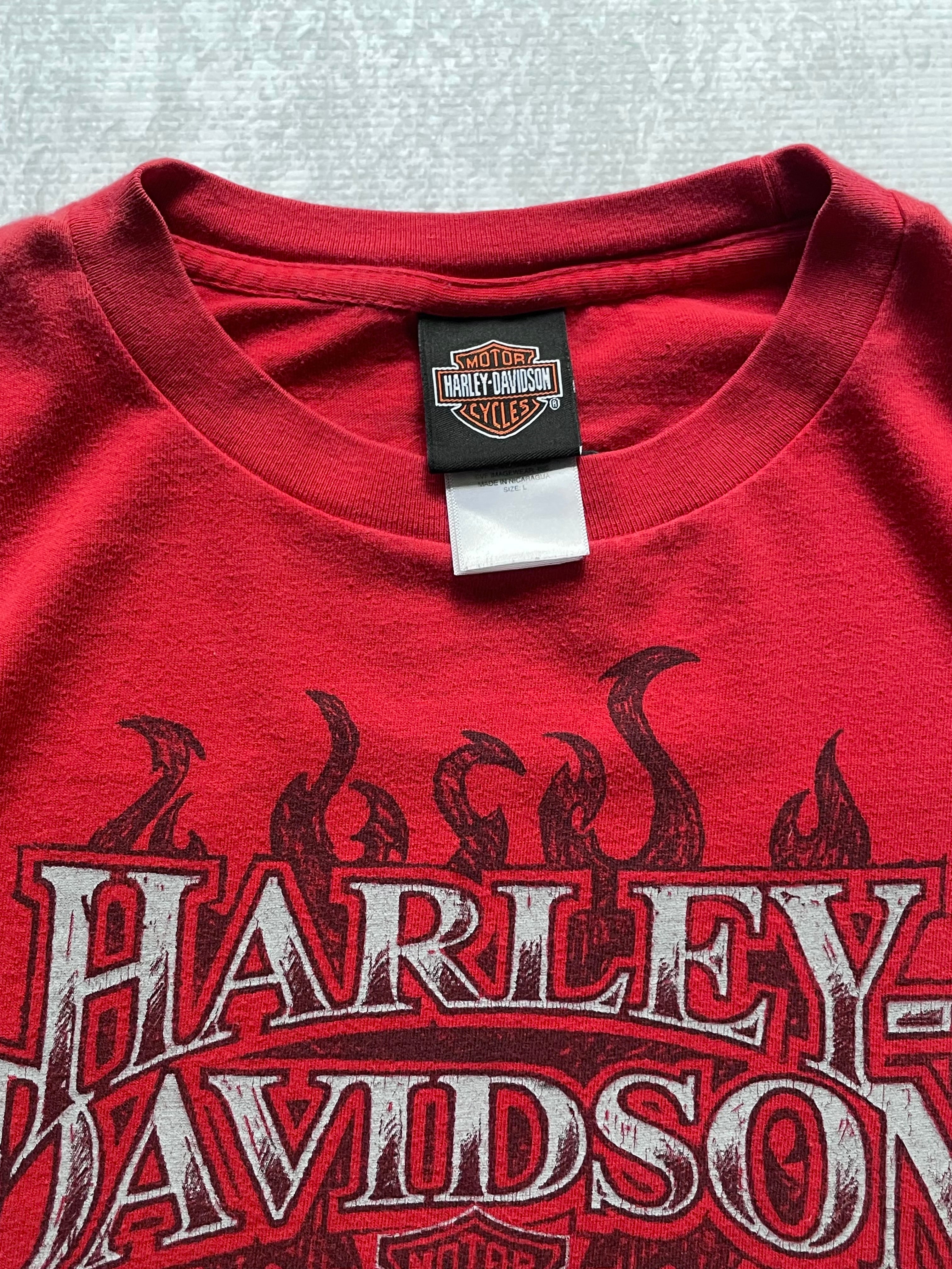 Y2K Harley Davidson Flaming Red Long Sleeve - L