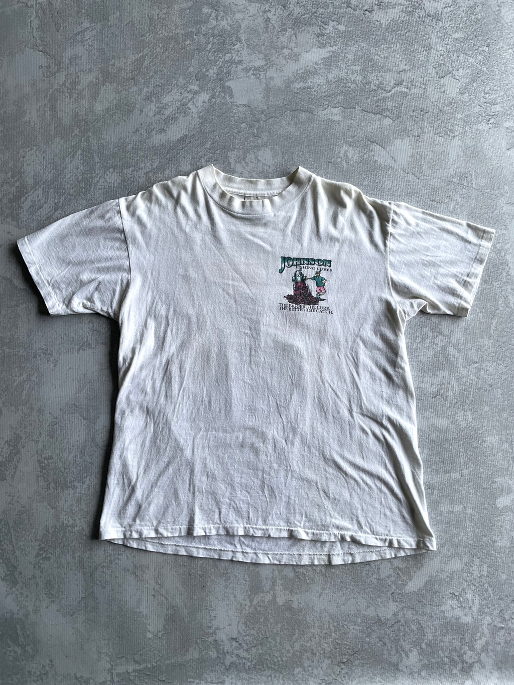 Vintage 90s Big Johnson Fishing Funny White Tee Shirt - L