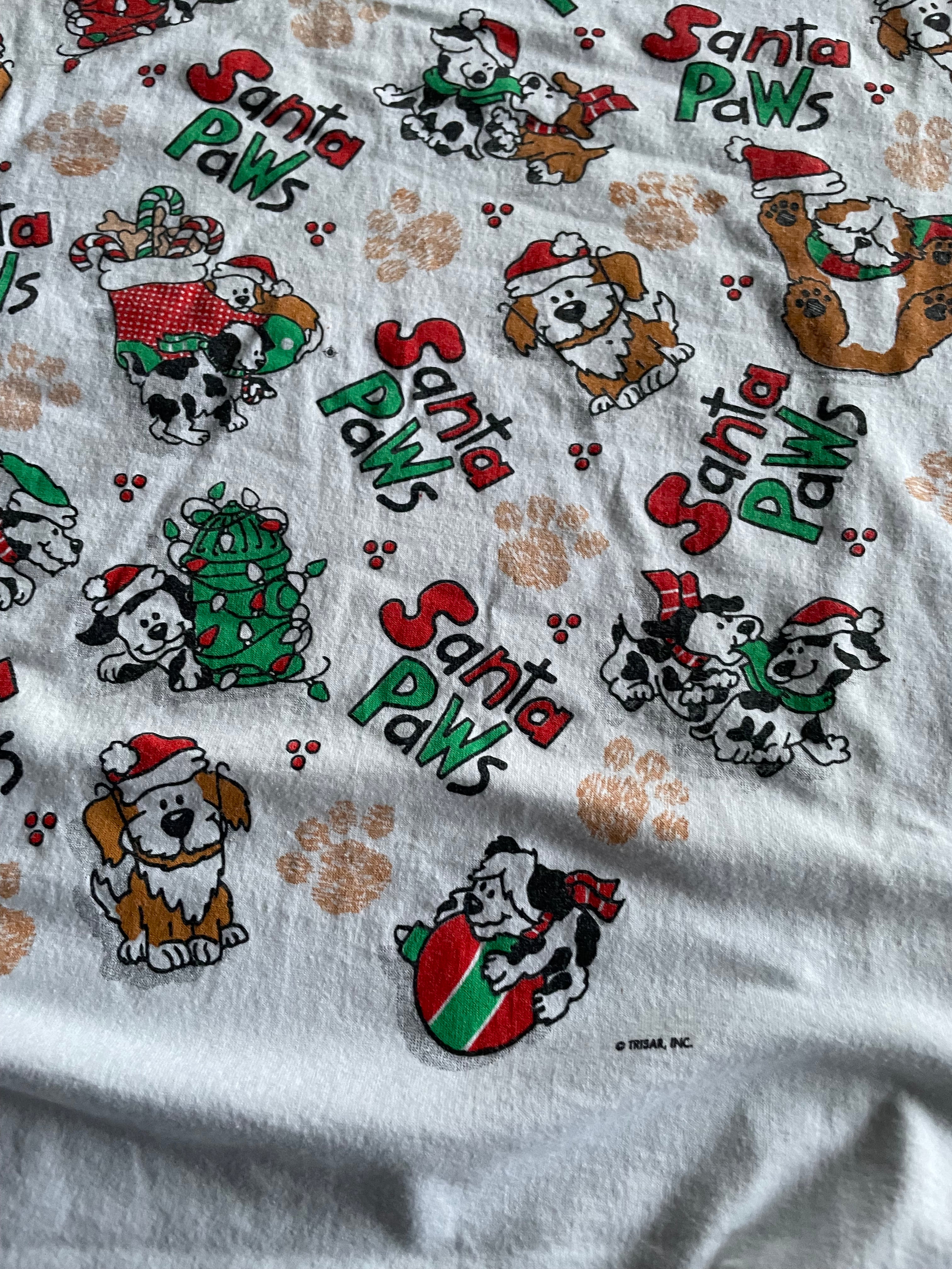 Vintage 90s Santa Paws Dog Christmas AOP White Tee Shirt - XL