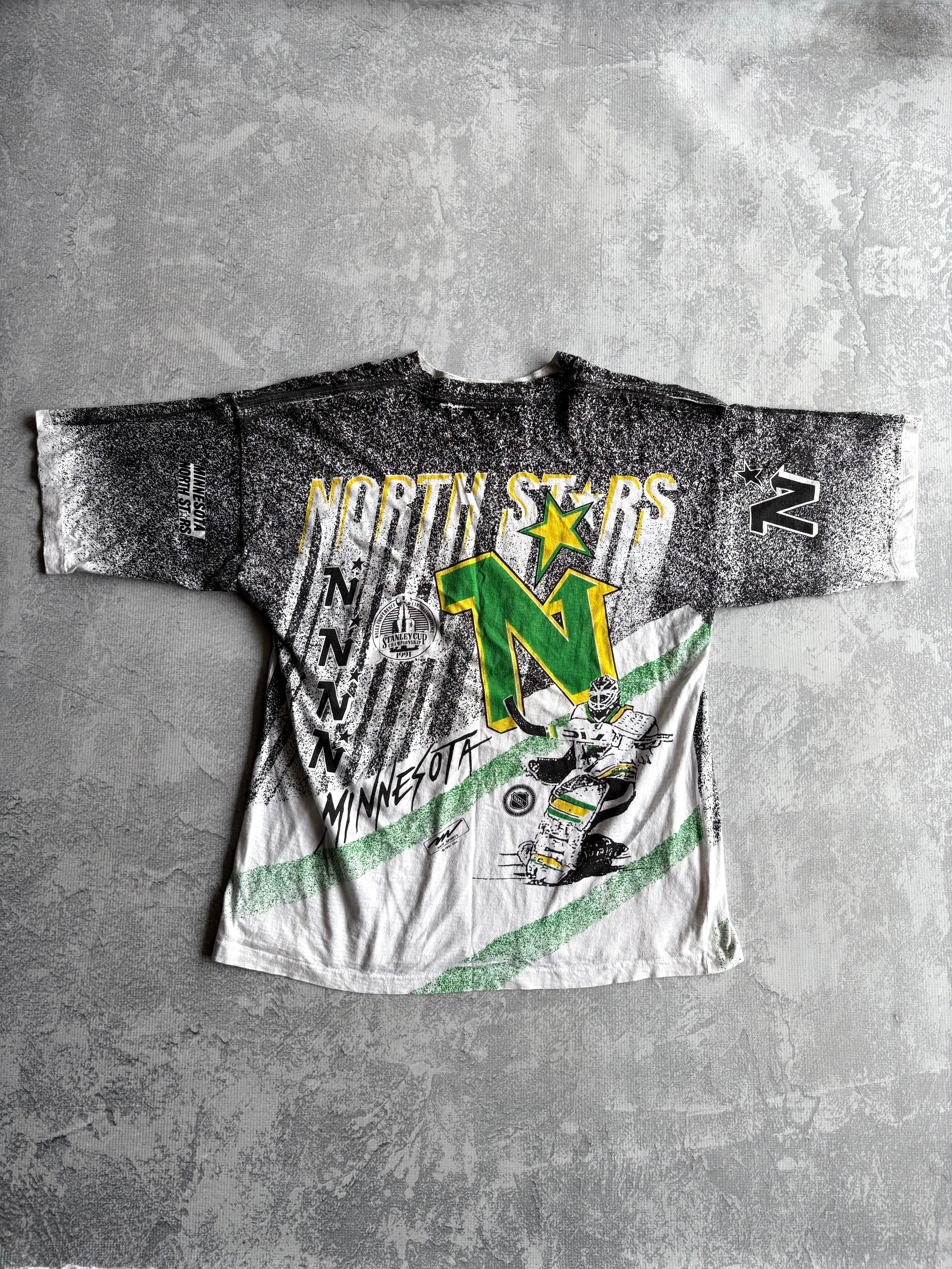 Vintage 90s 1991 Minnesota North Stars Stanley Cup NHL AOP Tee Shirt - XL