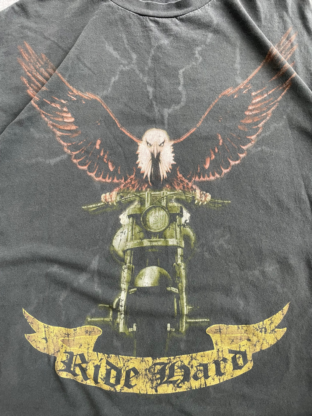 Vintage 2000s Biker Eagle Lightning Faded Grey Tee Shirt - XL