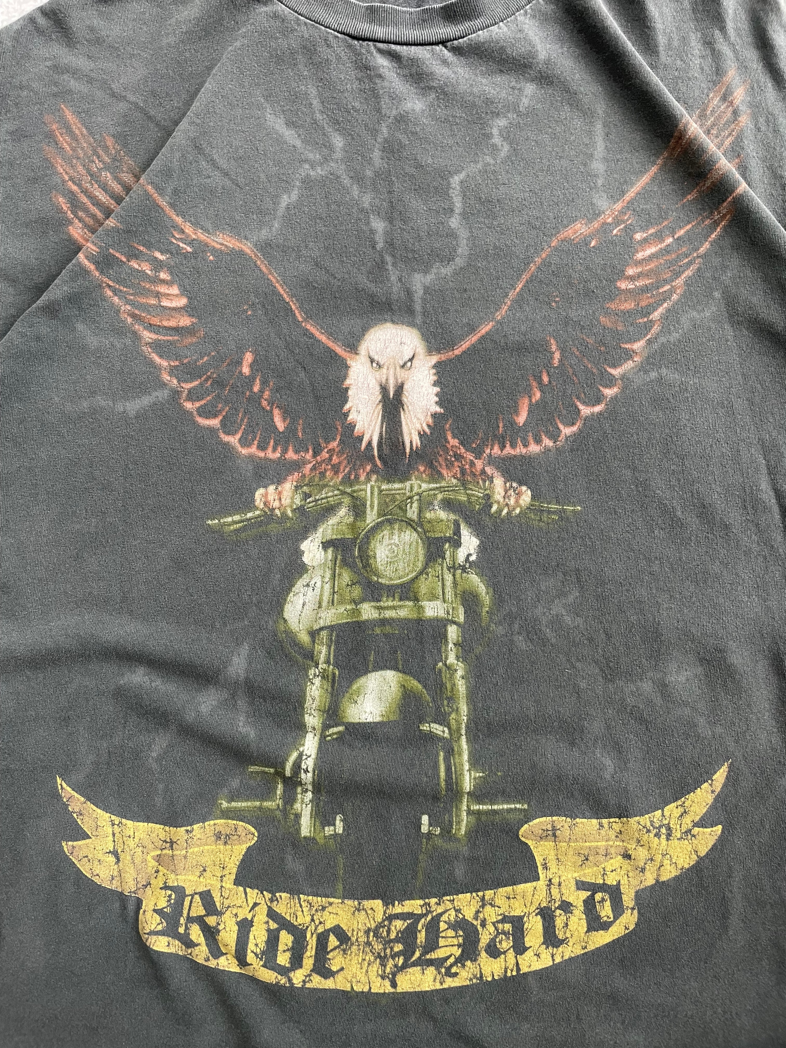 Vintage 2000s Biker Eagle Lightning Faded Grey Tee Shirt - XL