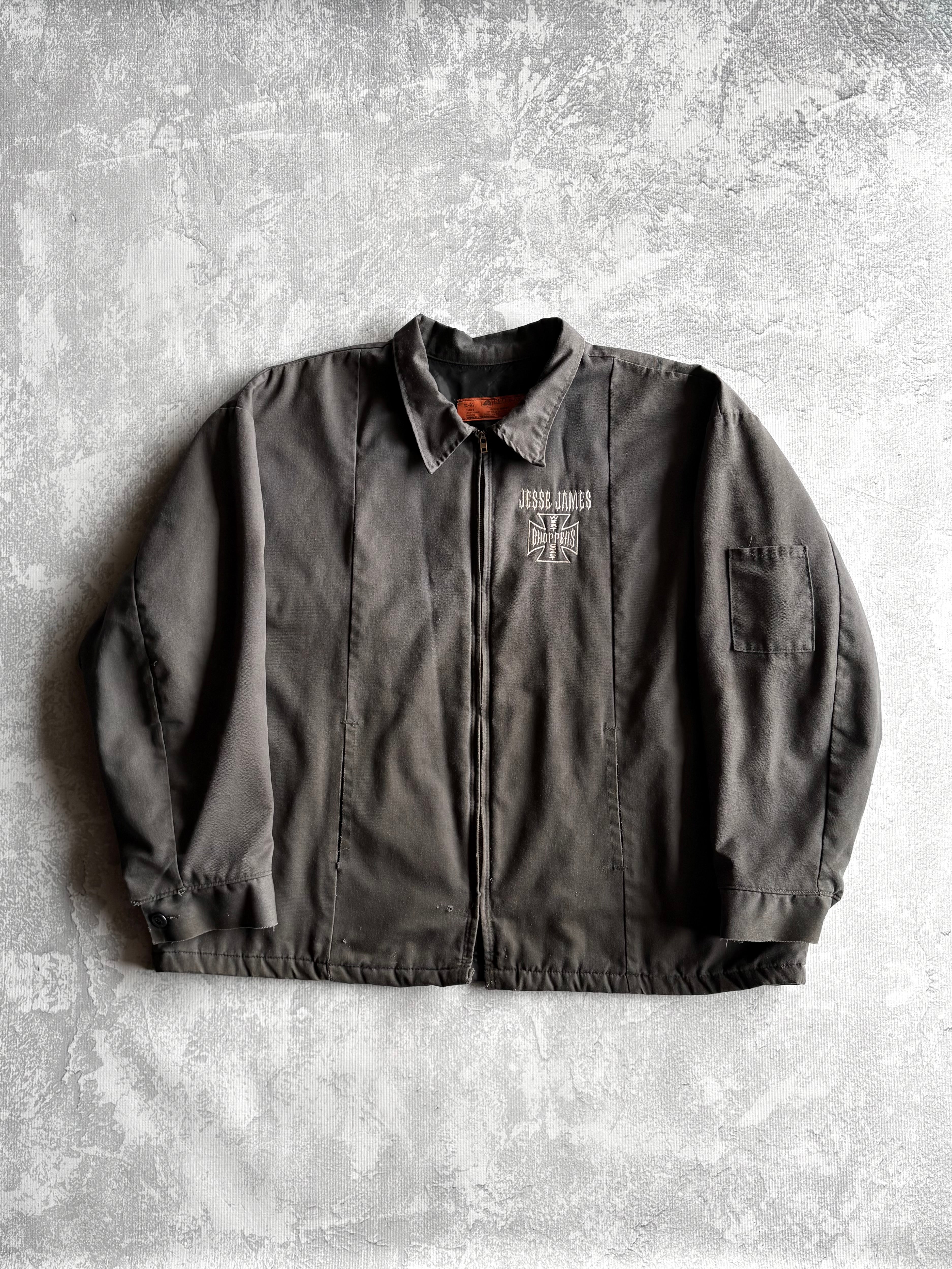 Vintage 90s West Coast Choppers Big Logo Grey Mechanic Jacket - 3XL