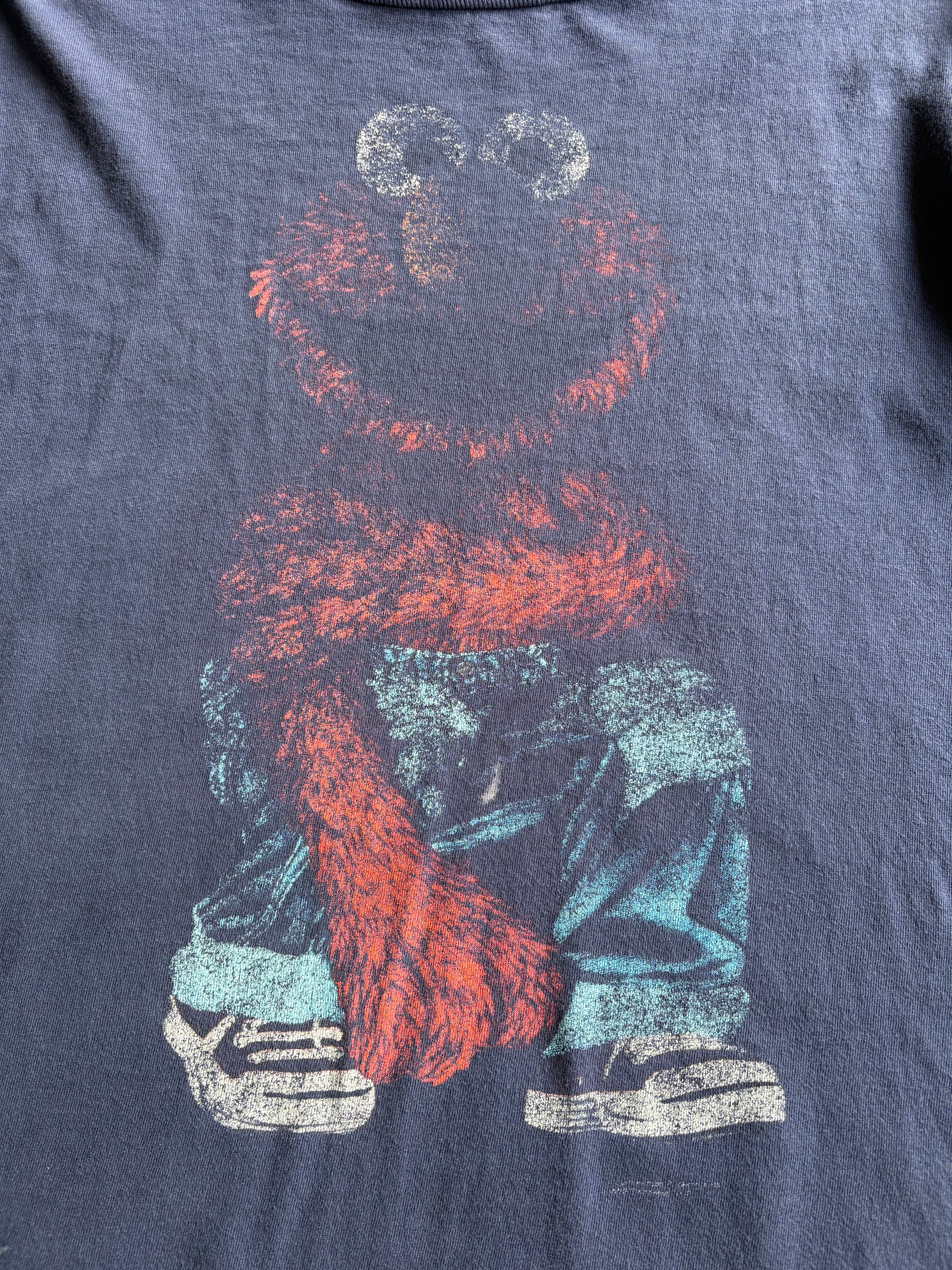 Vintage 90s Elmo Sesame Street Hip Hop Style Distressed Blue Tee Shirt - XL
