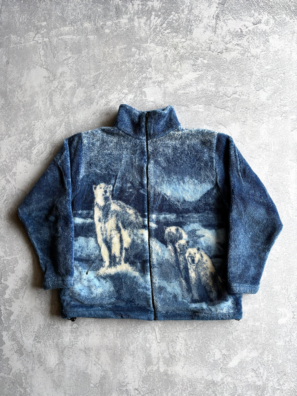 Vintage 90s Adventure Pass Polar Bear AOP Blue Fleece Zip Up Sweater - L