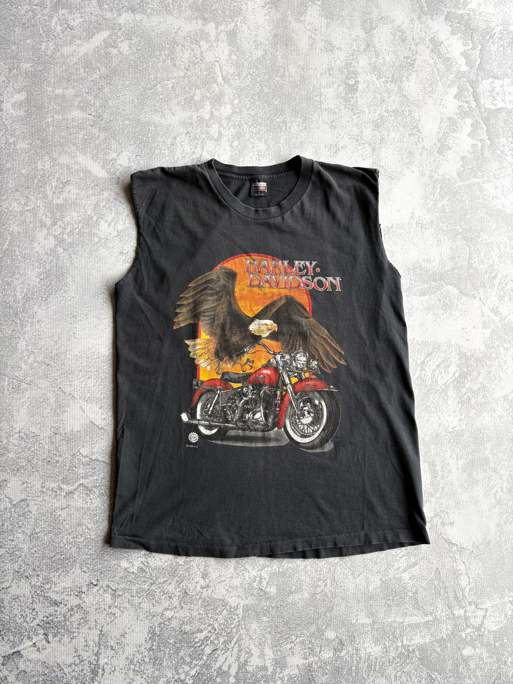 Vintage 1996 Harley Davidson Eagle Biker Faded Black Tank Top - L