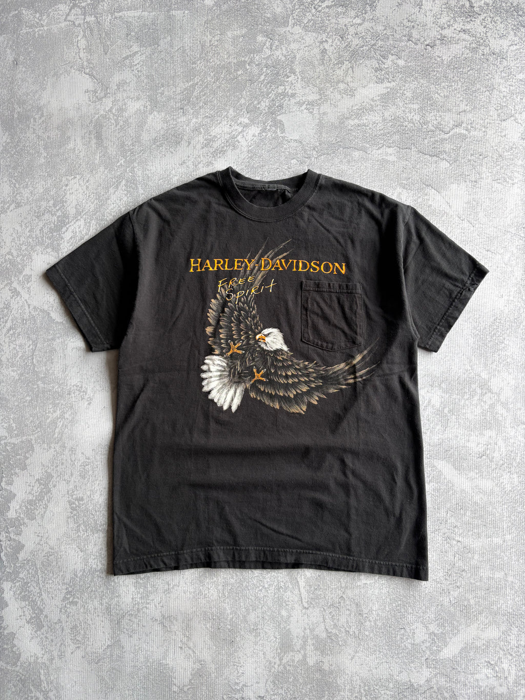 Vintage 90s Harley Davidson Eagle Black Pocket Tee Shirt - L